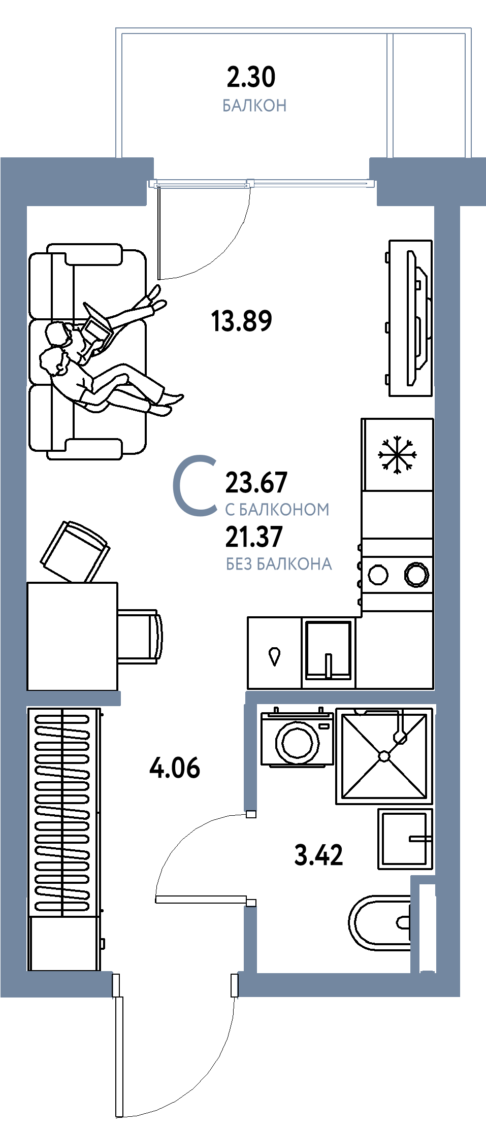 ЖК "Остров-сад"-Студия 23.67 м²