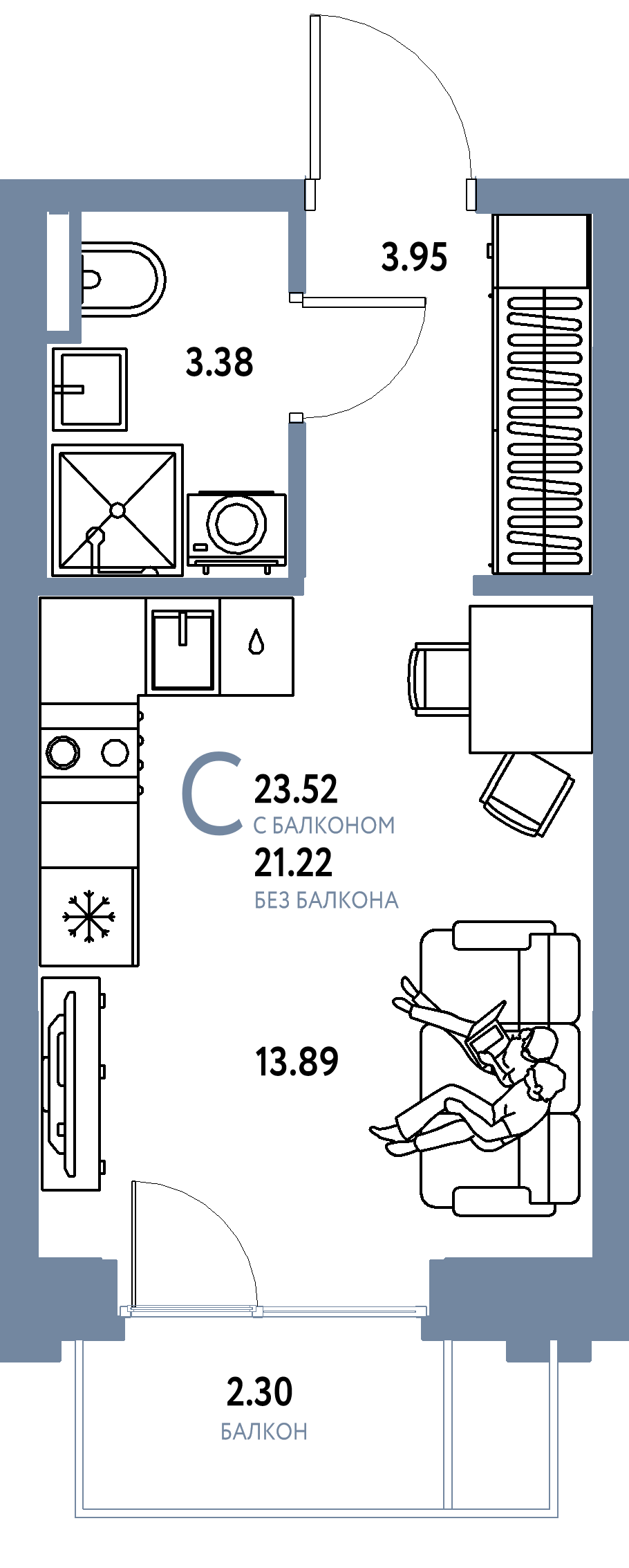 ЖК "Остров-сад"-Студия 23.96 м²