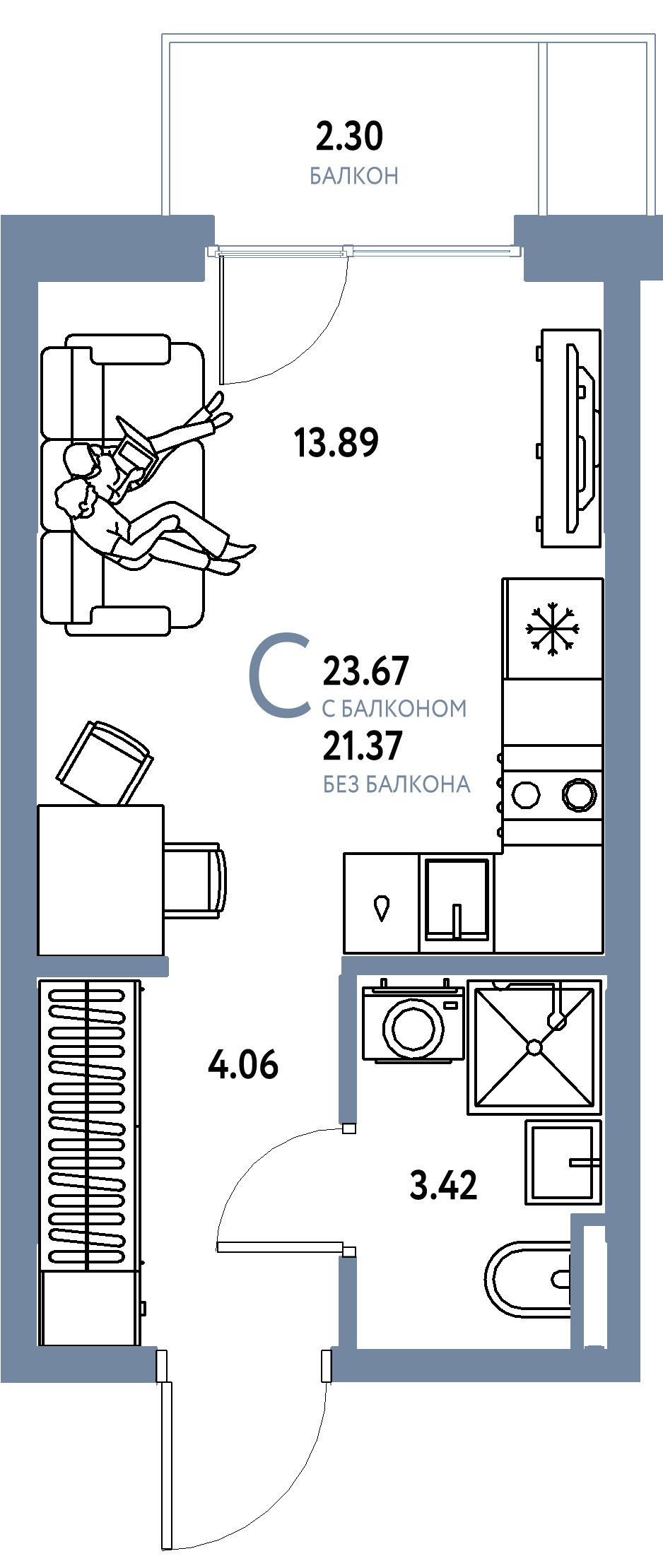 ЖК "Остров-сад"-Студия 23.67 м²
