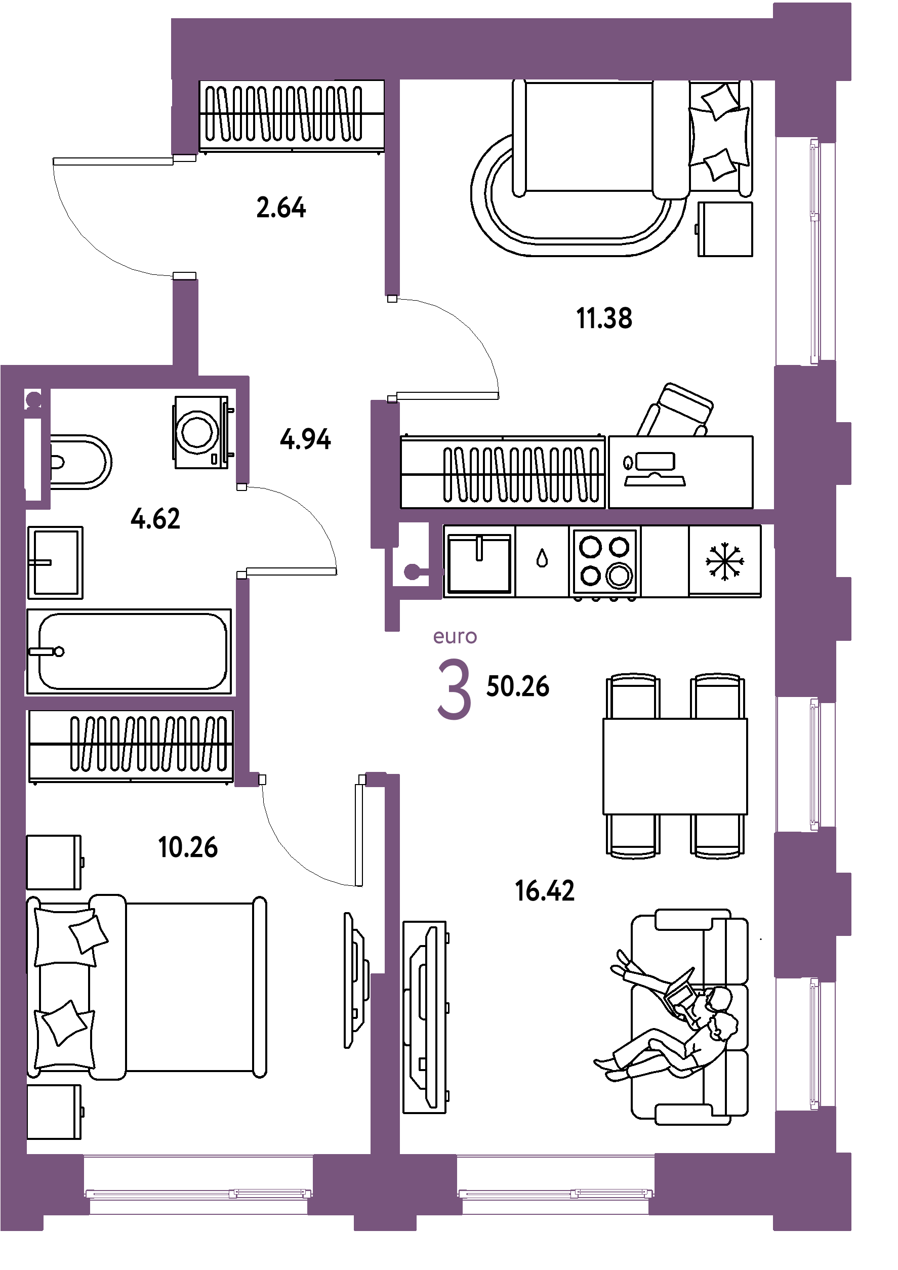 ЖК "Остров-сад"-3-комнатная 50.27 м²
