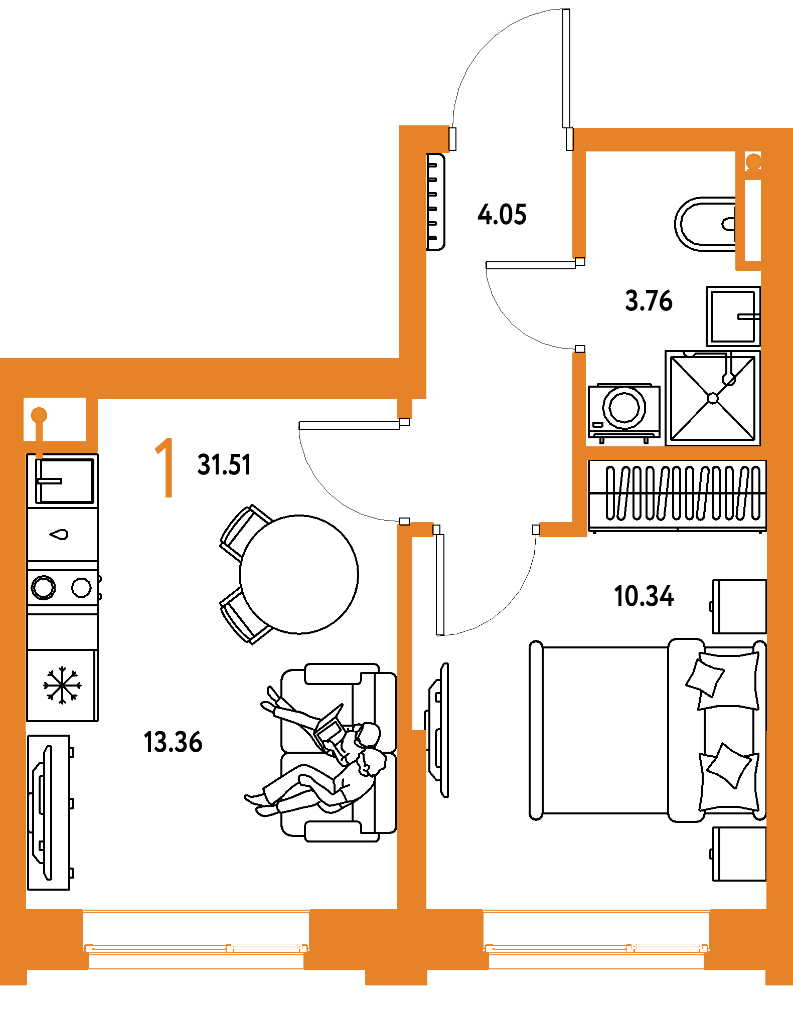 ЖК "Остров-сад"-1-комнатная 31.67 м²