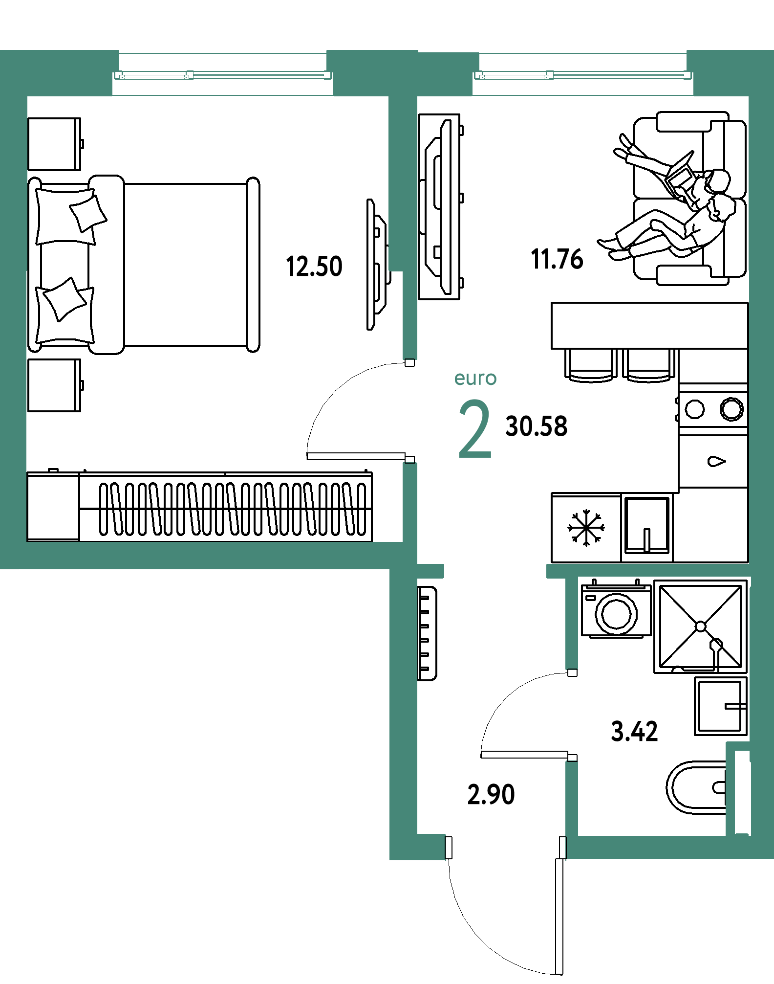 ЖК "Остров-сад"-2-комнатная 30.58 м²