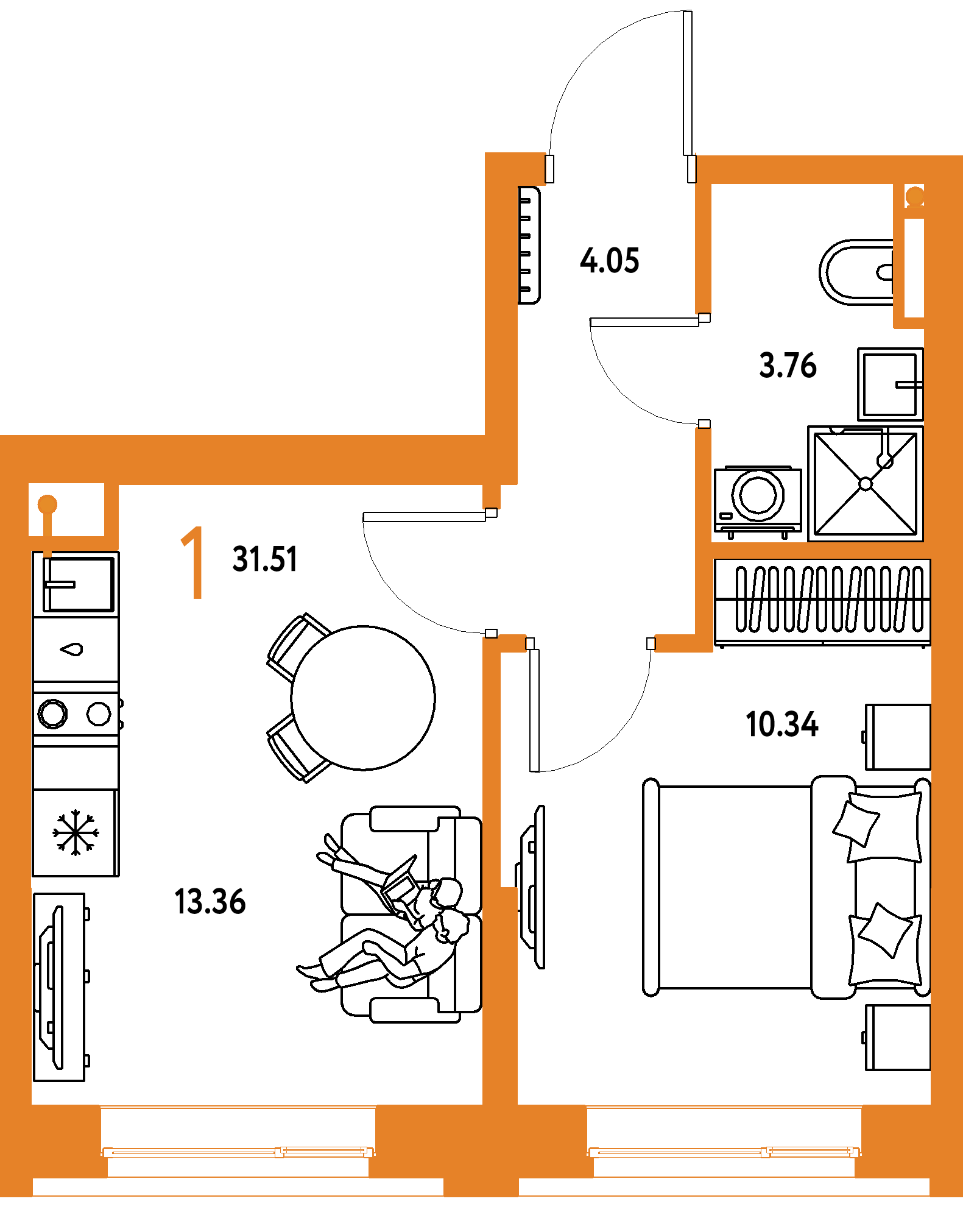 ЖК "Остров-сад"-1-комнатная 31.67 м²