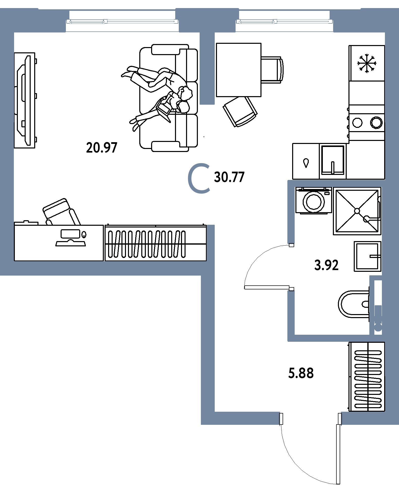 ЖК "Остров-сад"-Студия 30.77 м²