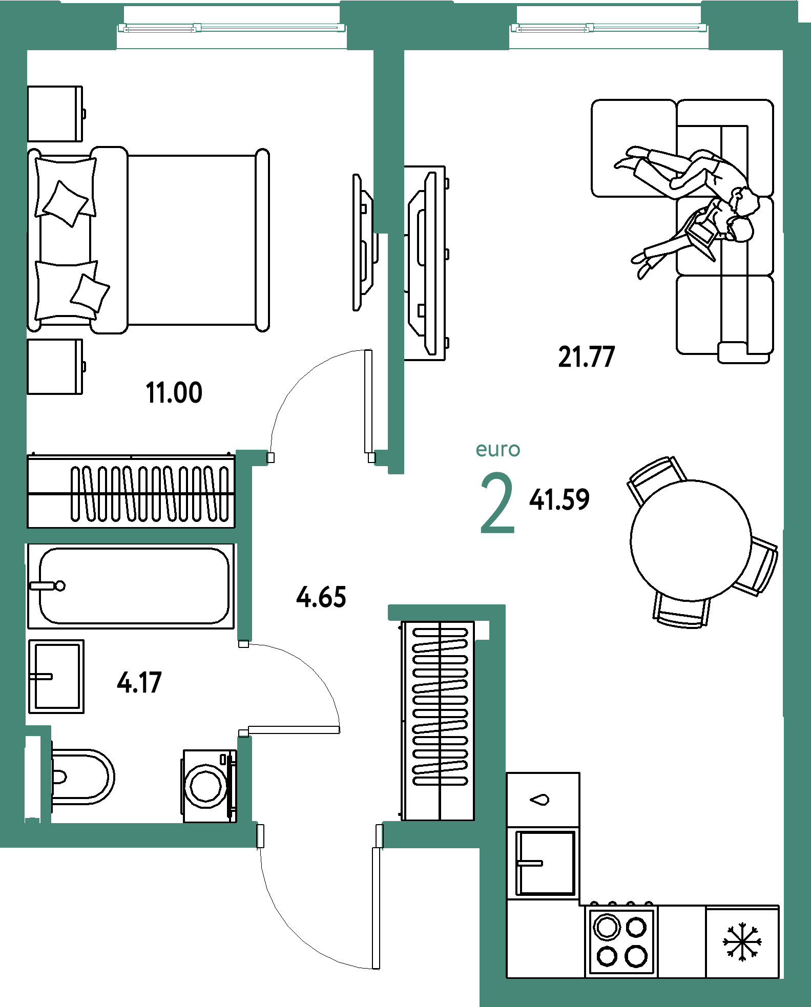 ЖК "Остров-сад"-2-комнатная 41.59 м²