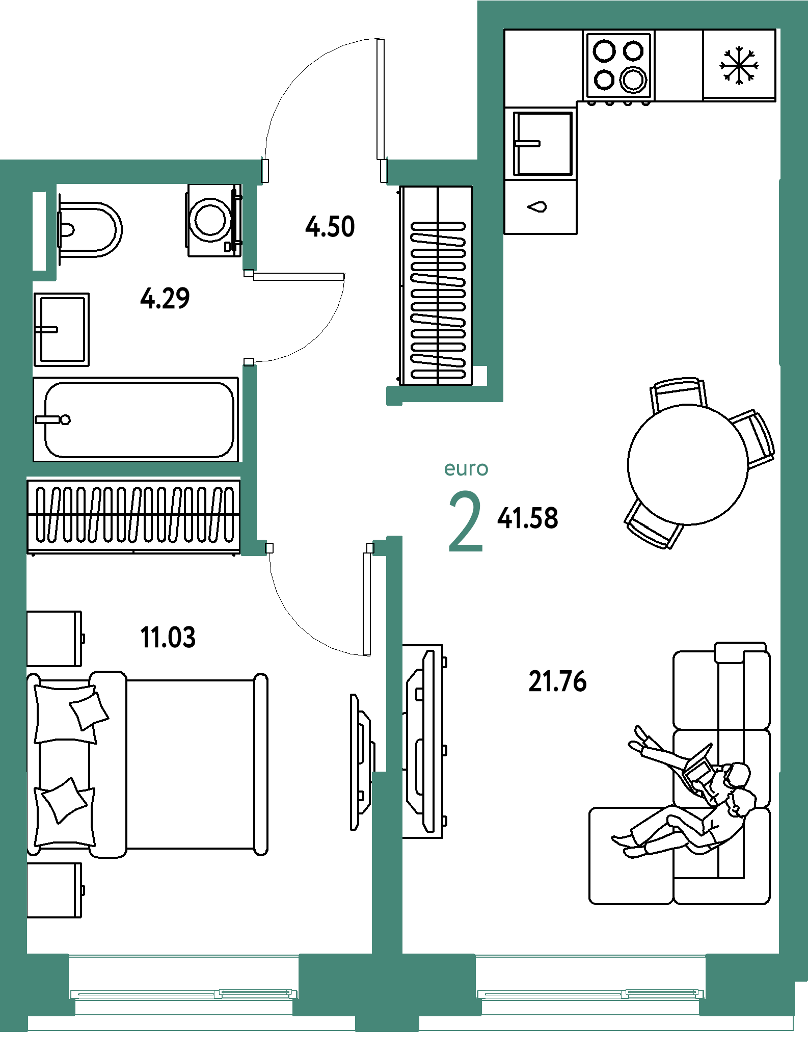 ЖК "Остров-сад"-2-комнатная 41.59 м²