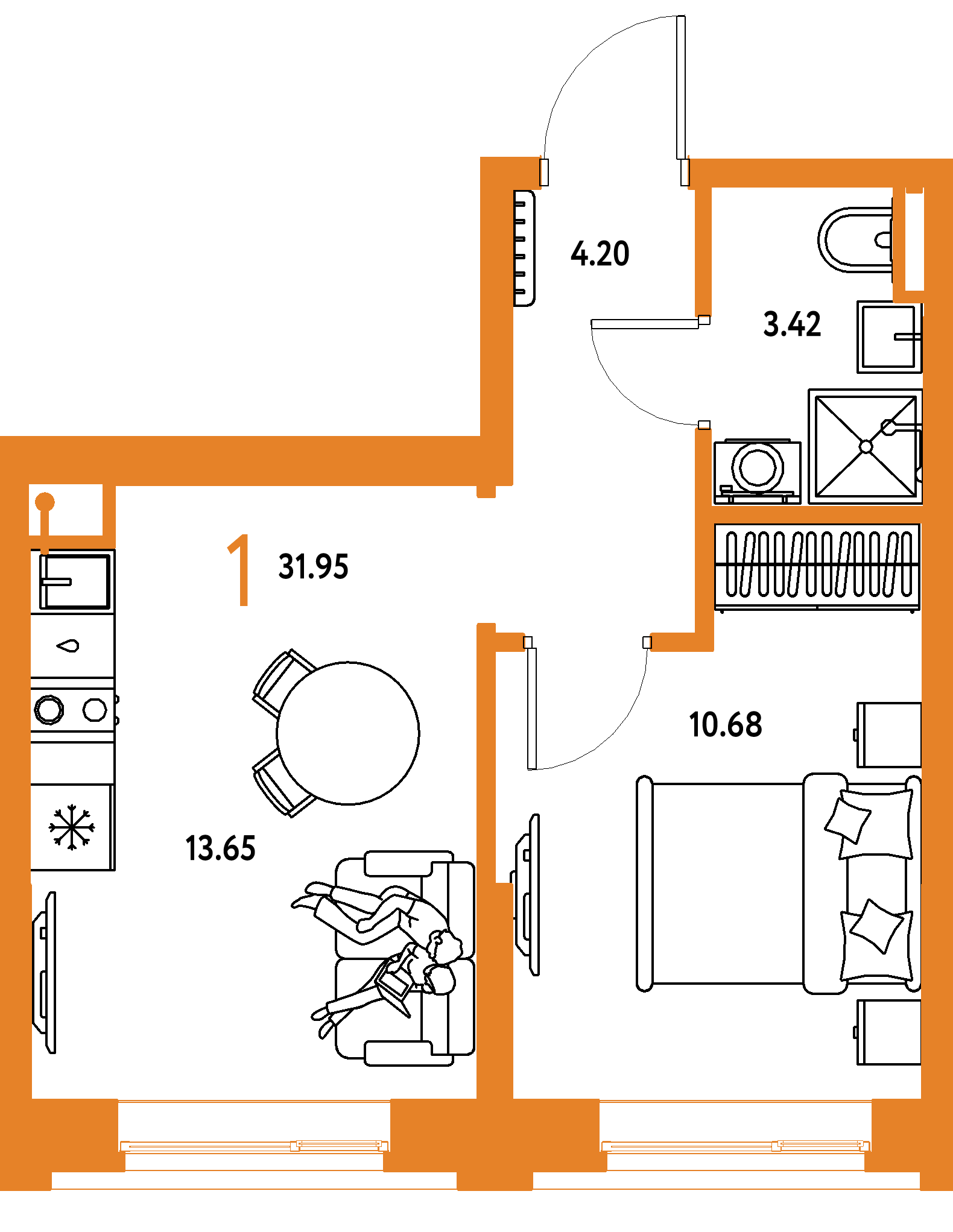 ЖК "Остров-сад"-1-комнатная 31.66 м²