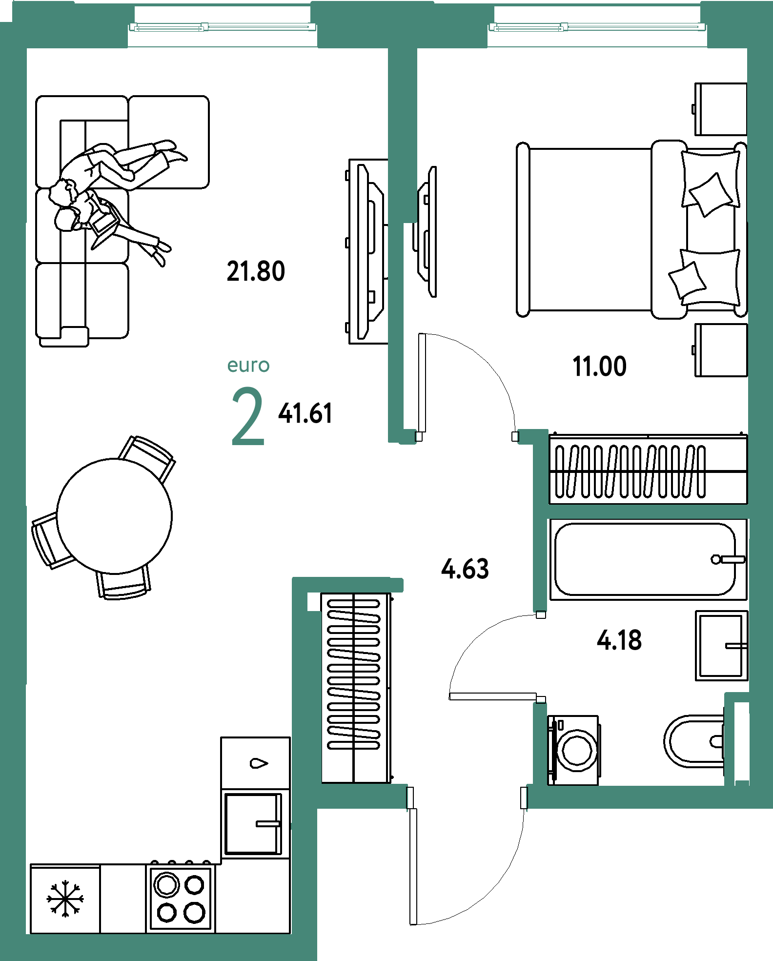 ЖК "Остров-сад"-2-комнатная 41.6 м²