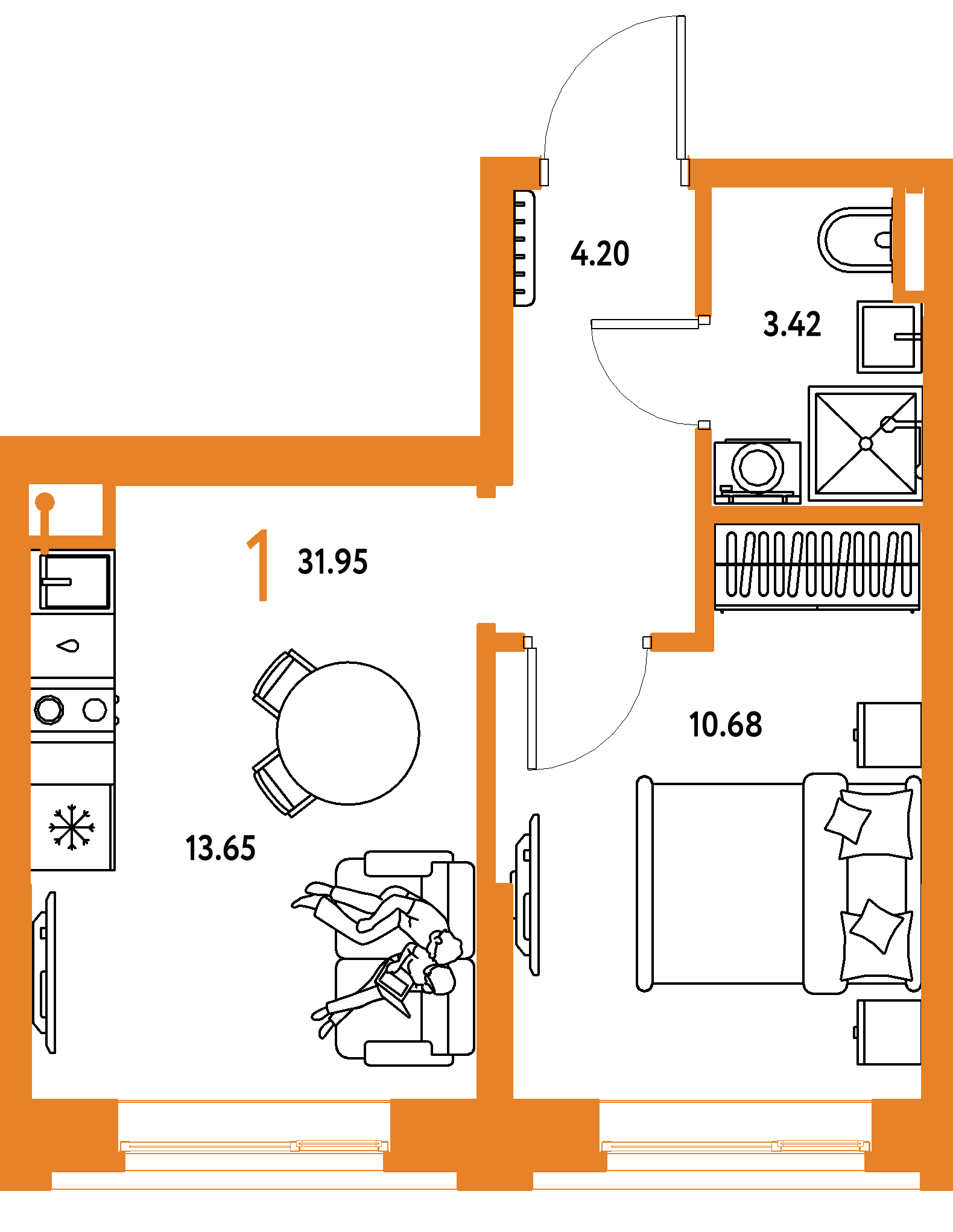 ЖК "Остров-сад"-1-комнатная 31.66 м²