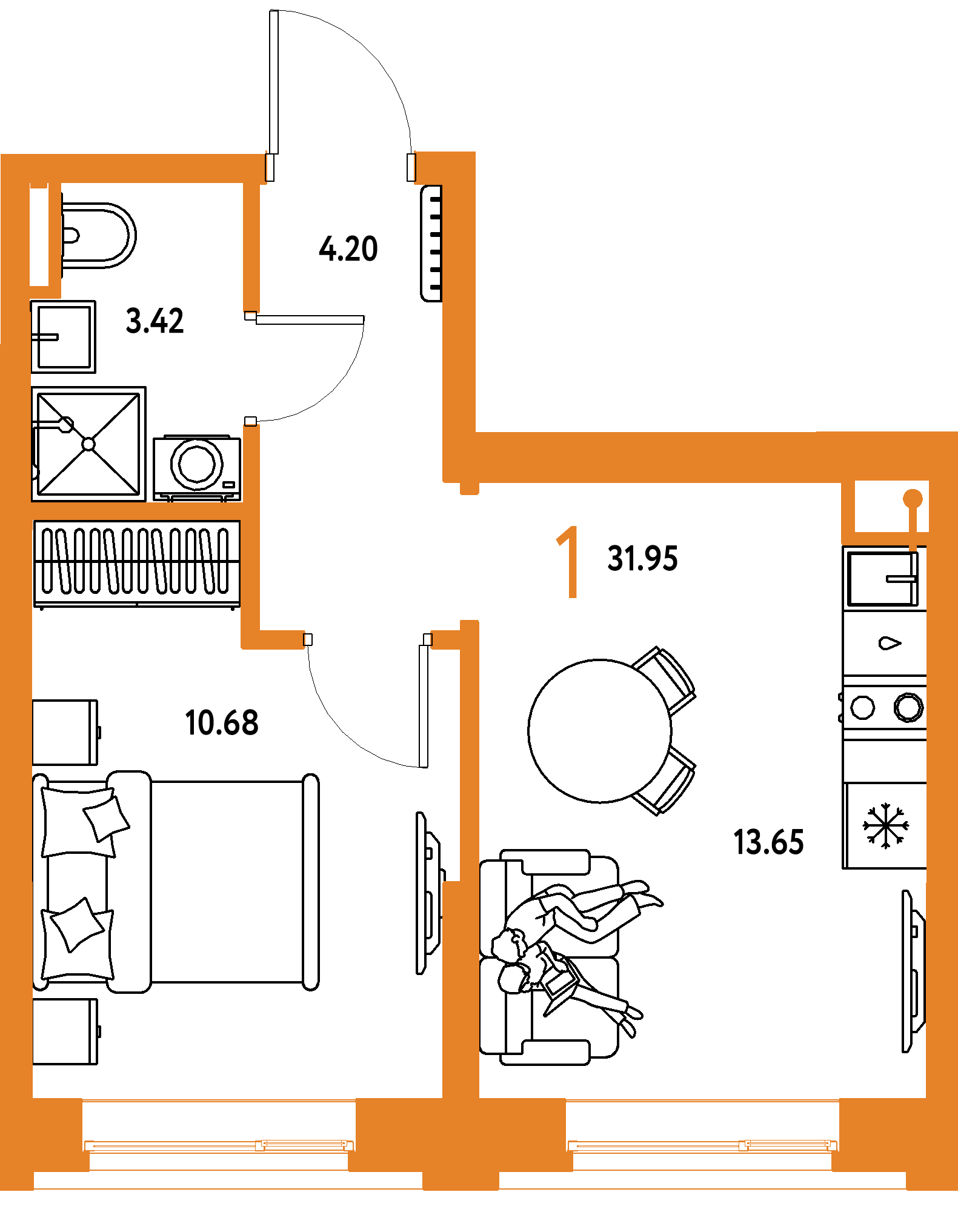 ЖК "Остров-сад"-1-комнатная 31.66 м²