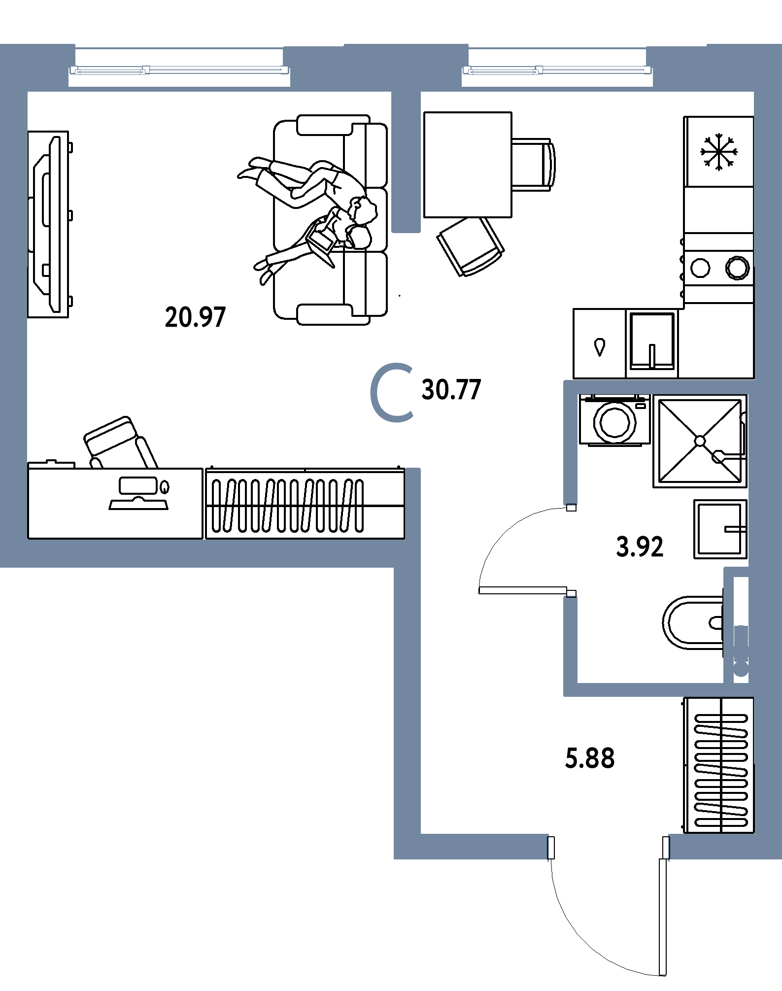 ЖК "Остров-сад"-Студия 30.77 м²