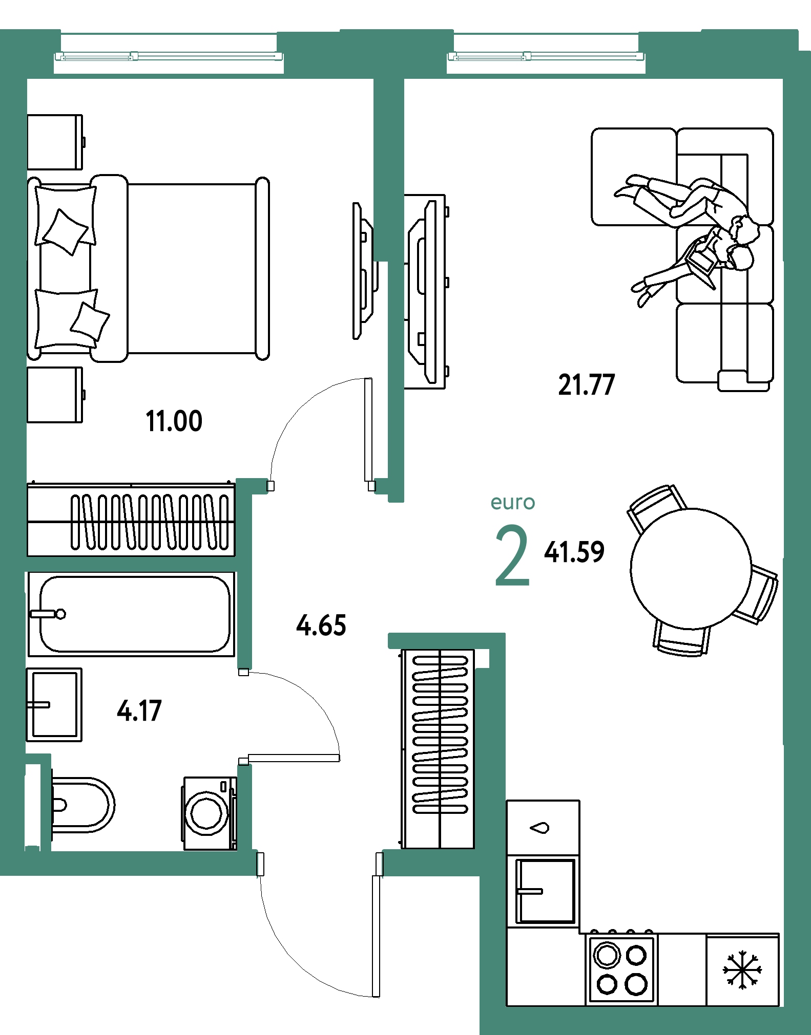 ЖК "Остров-сад"-2-комнатная 41.59 м²