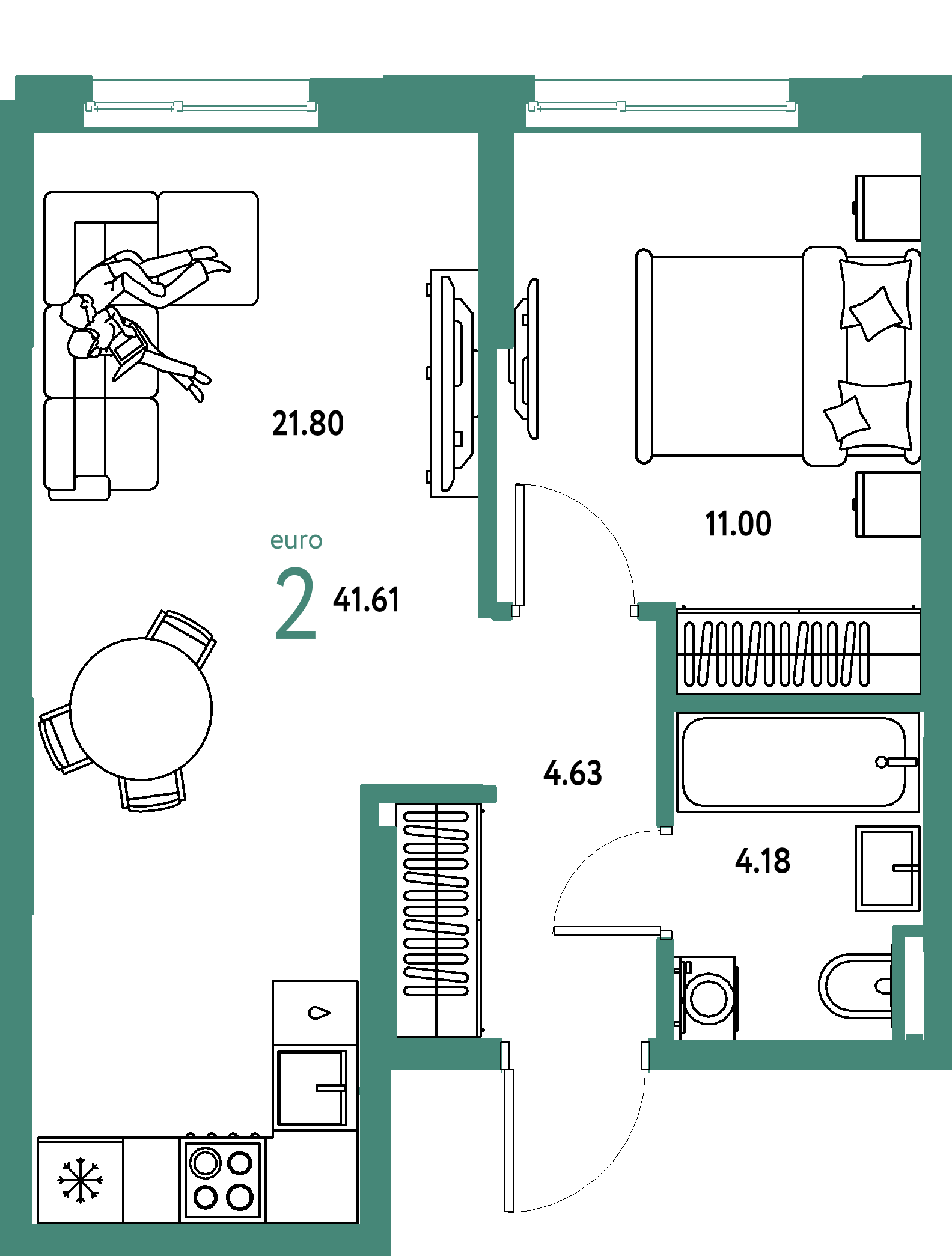 ЖК "Остров-сад"-2-комнатная 41.6 м²