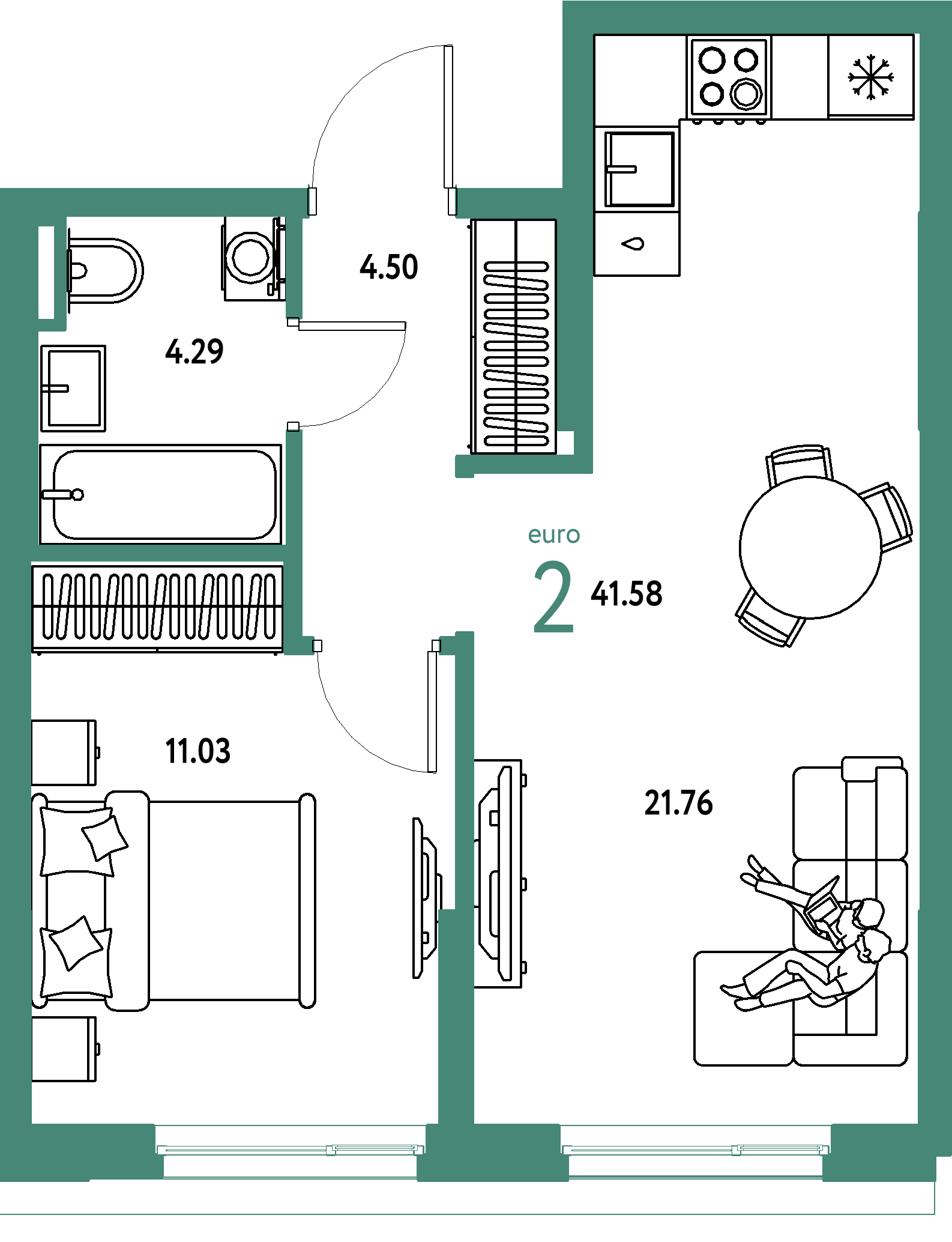 ЖК "Остров-сад"-2-комнатная 41.59 м²