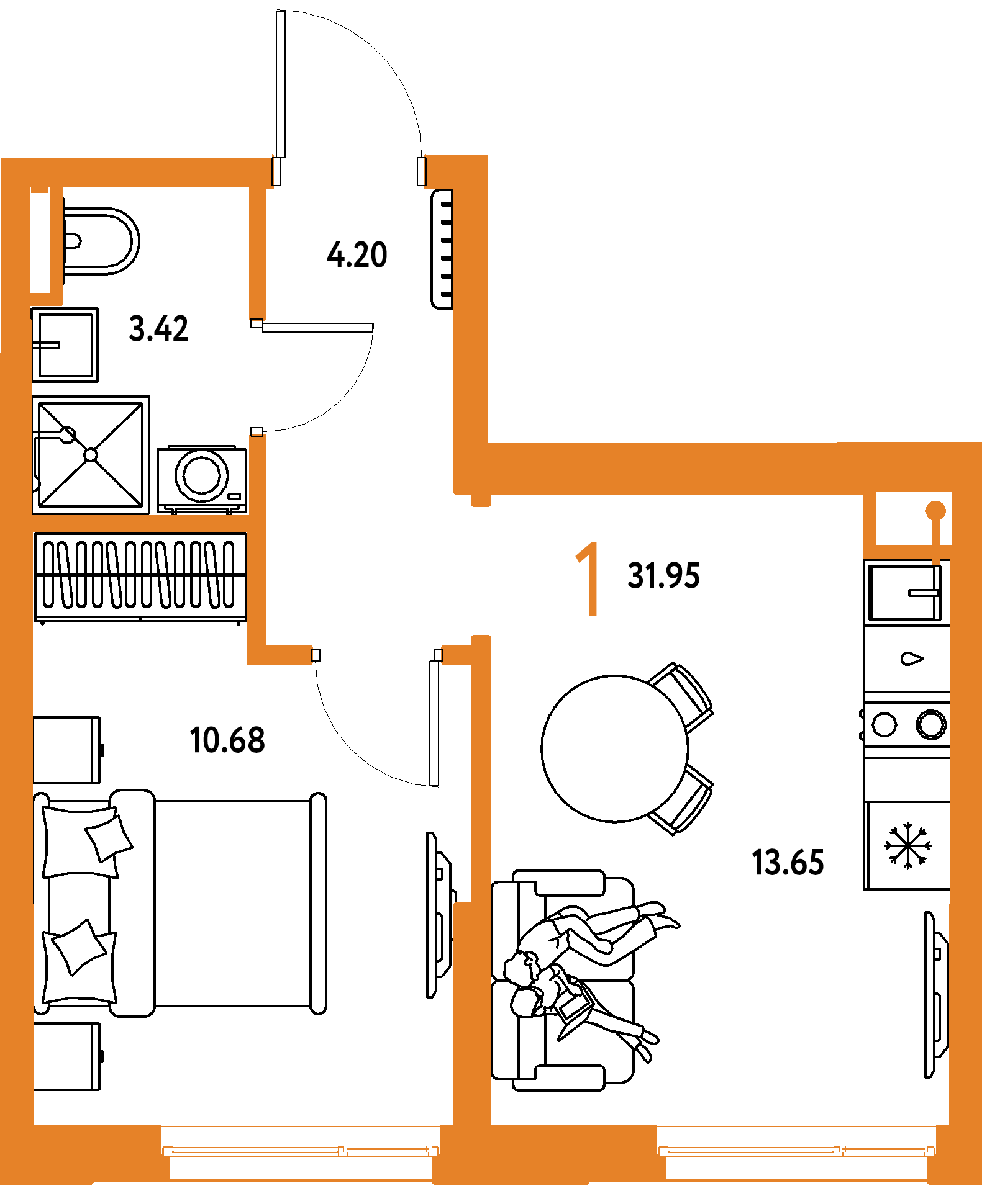 ЖК "Остров-сад"-1-комнатная 31.66 м²