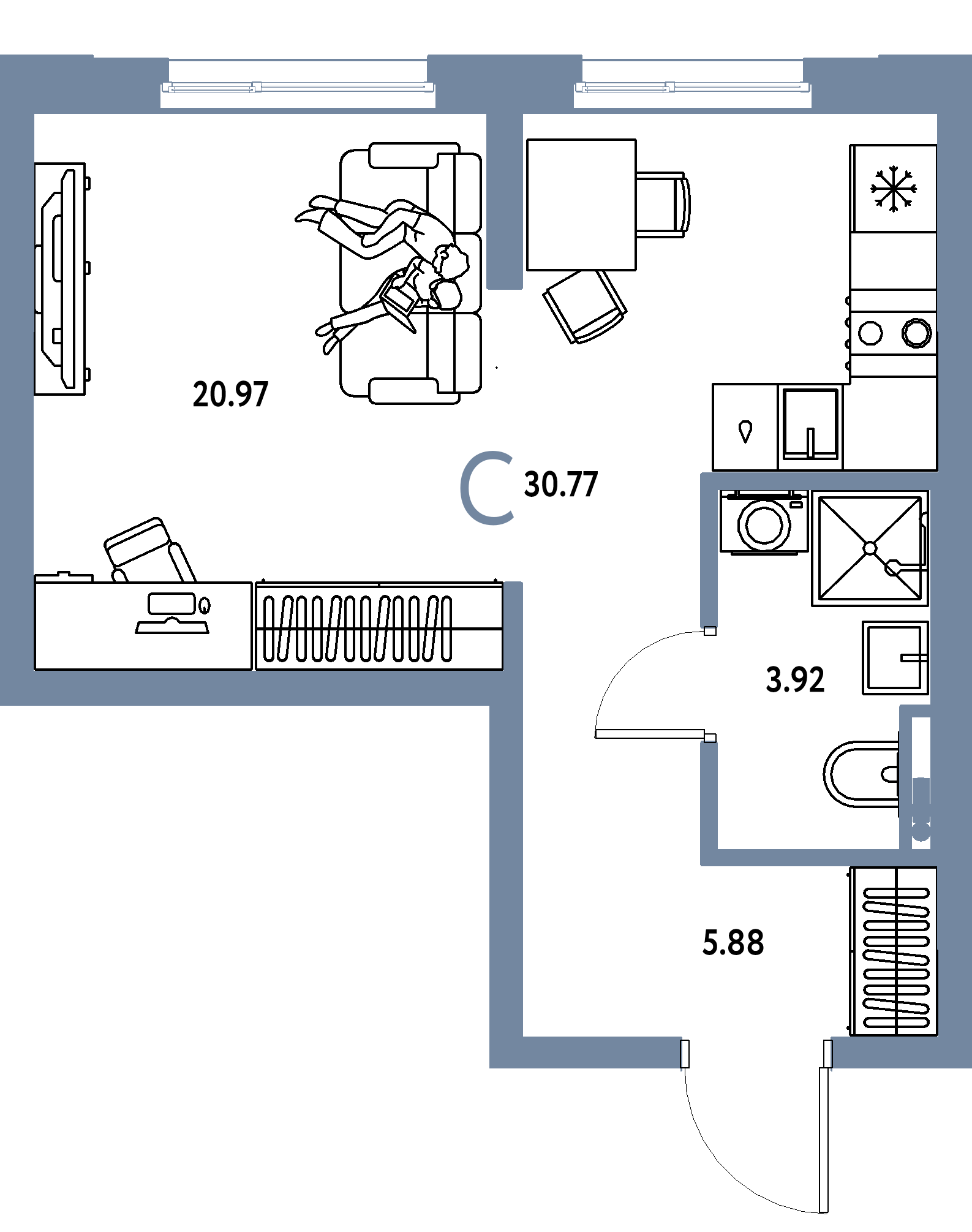 ЖК "Остров-сад"-Студия 30.77 м²