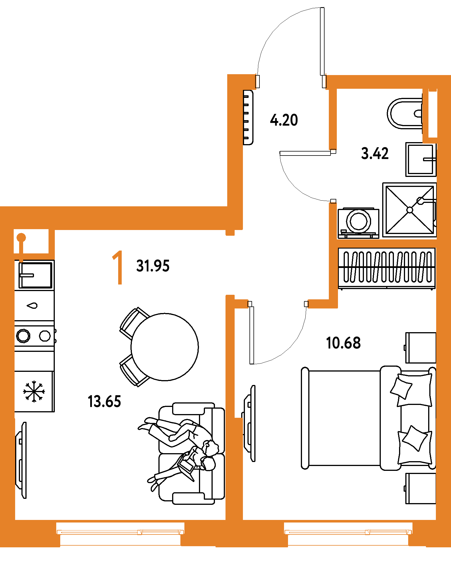ЖК "Остров-сад"-1-комнатная 31.66 м²