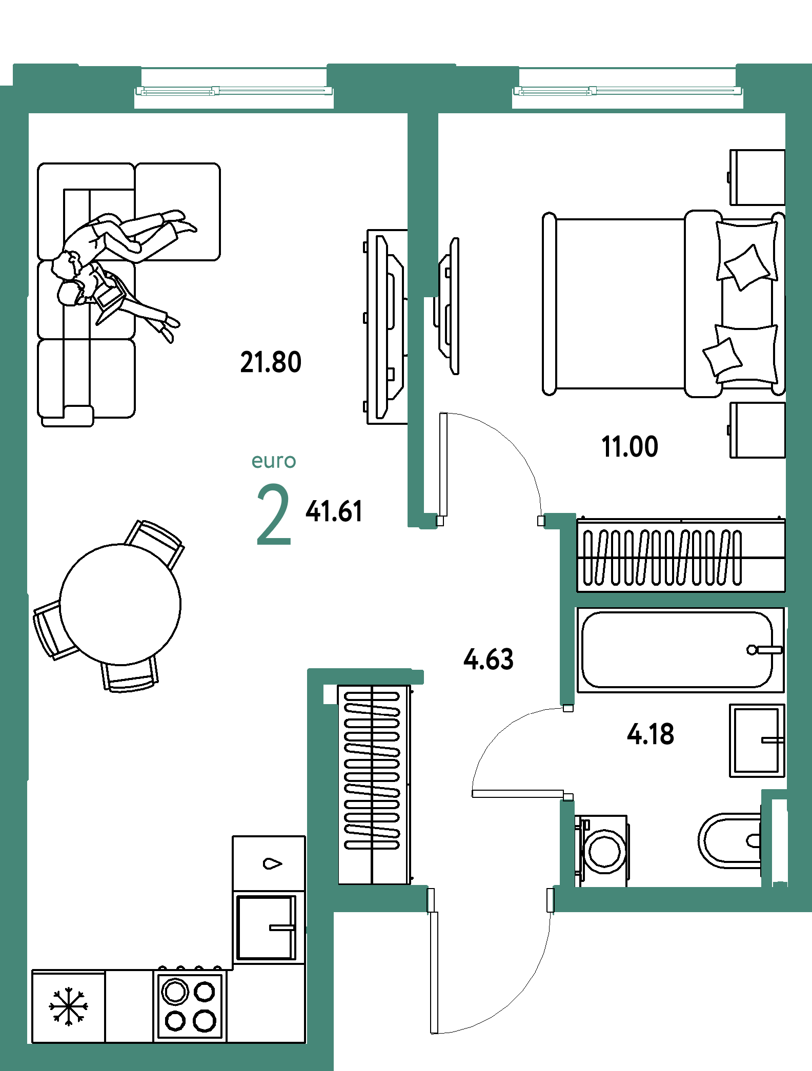 ЖК "Остров-сад"-2-комнатная 41.6 м²