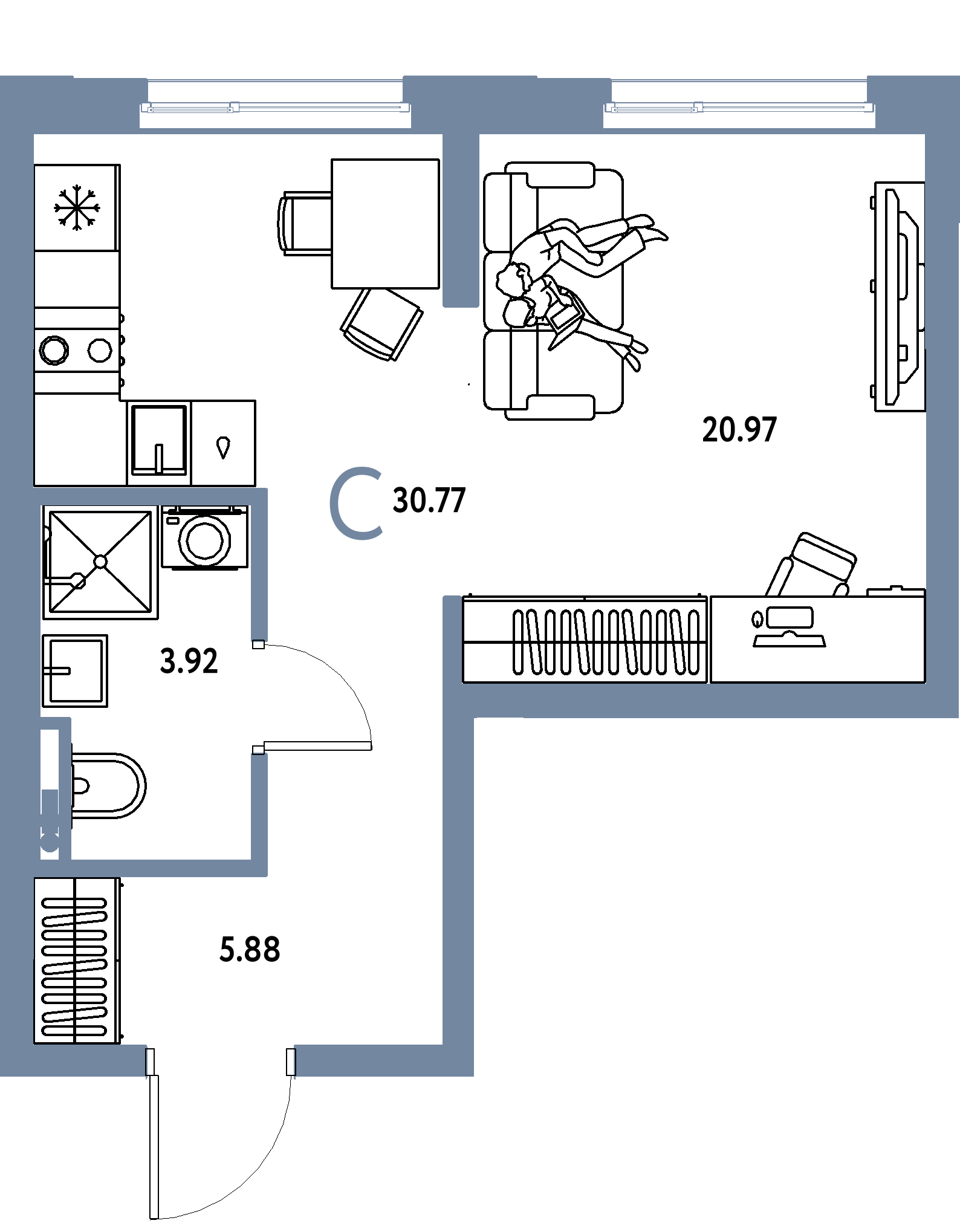 ЖК "Остров-сад"-Студия 30.77 м²