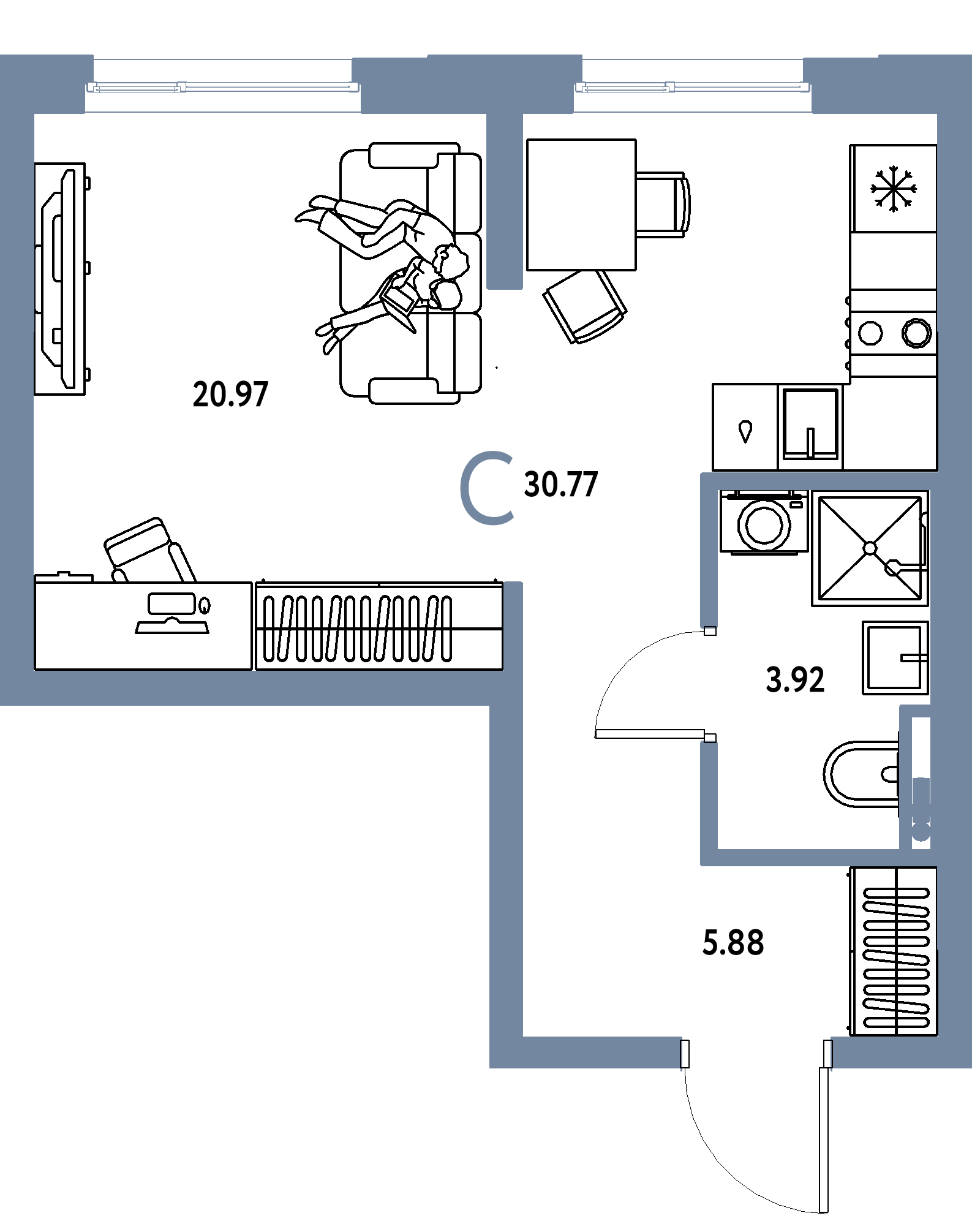 ЖК "Остров-сад"-Студия 30.77 м²
