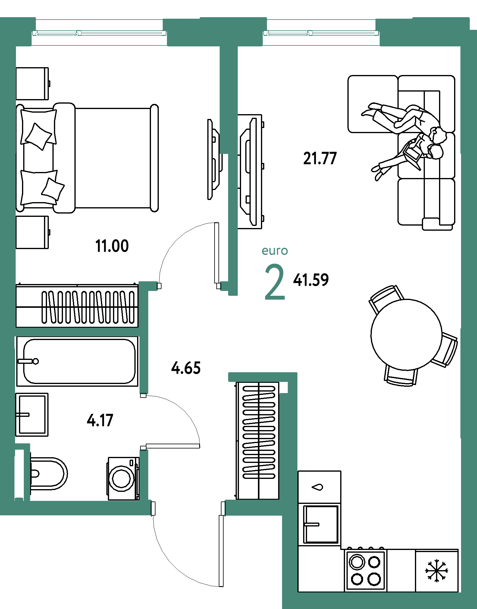 ЖК "Остров-сад"-2-комнатная 41.59 м²