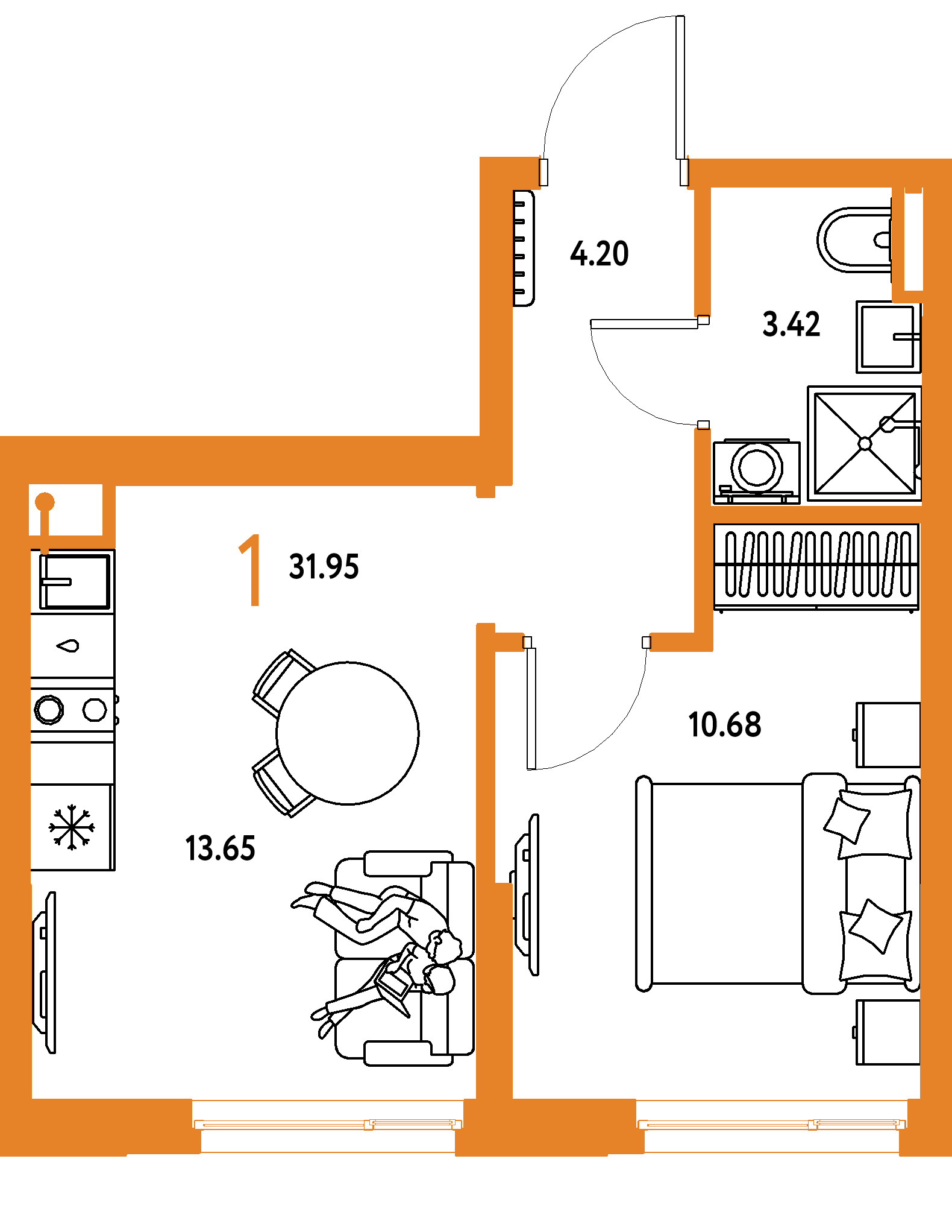 ЖК "Остров-сад"-1-комнатная 31.66 м²