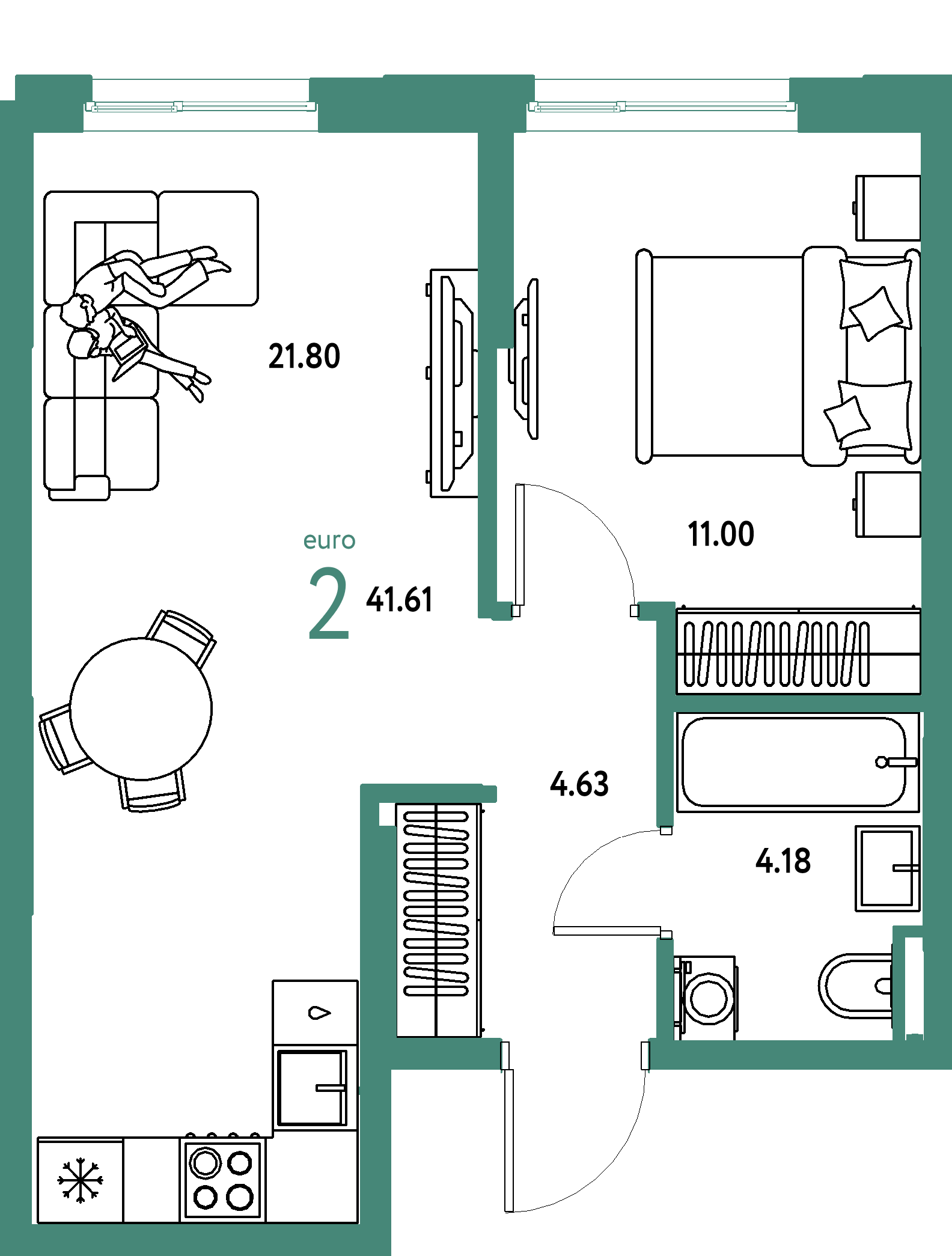 ЖК "Остров-сад"-2-комнатная 41.6 м²