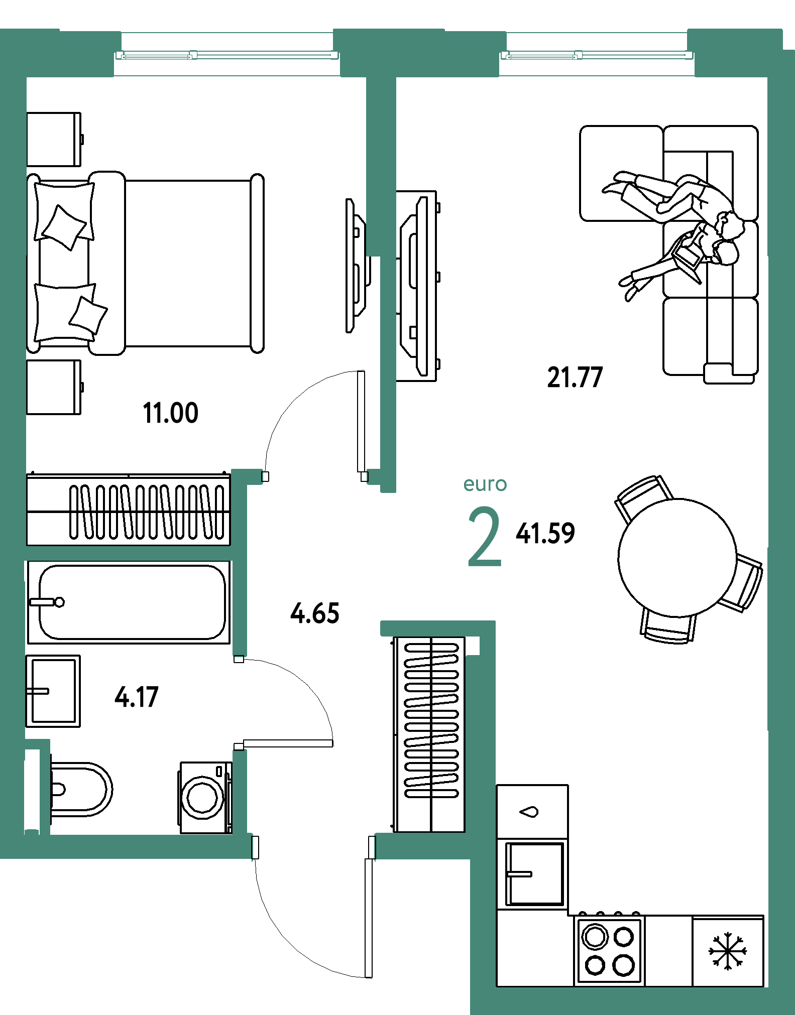 ЖК "Остров-сад"-2-комнатная 41.59 м²