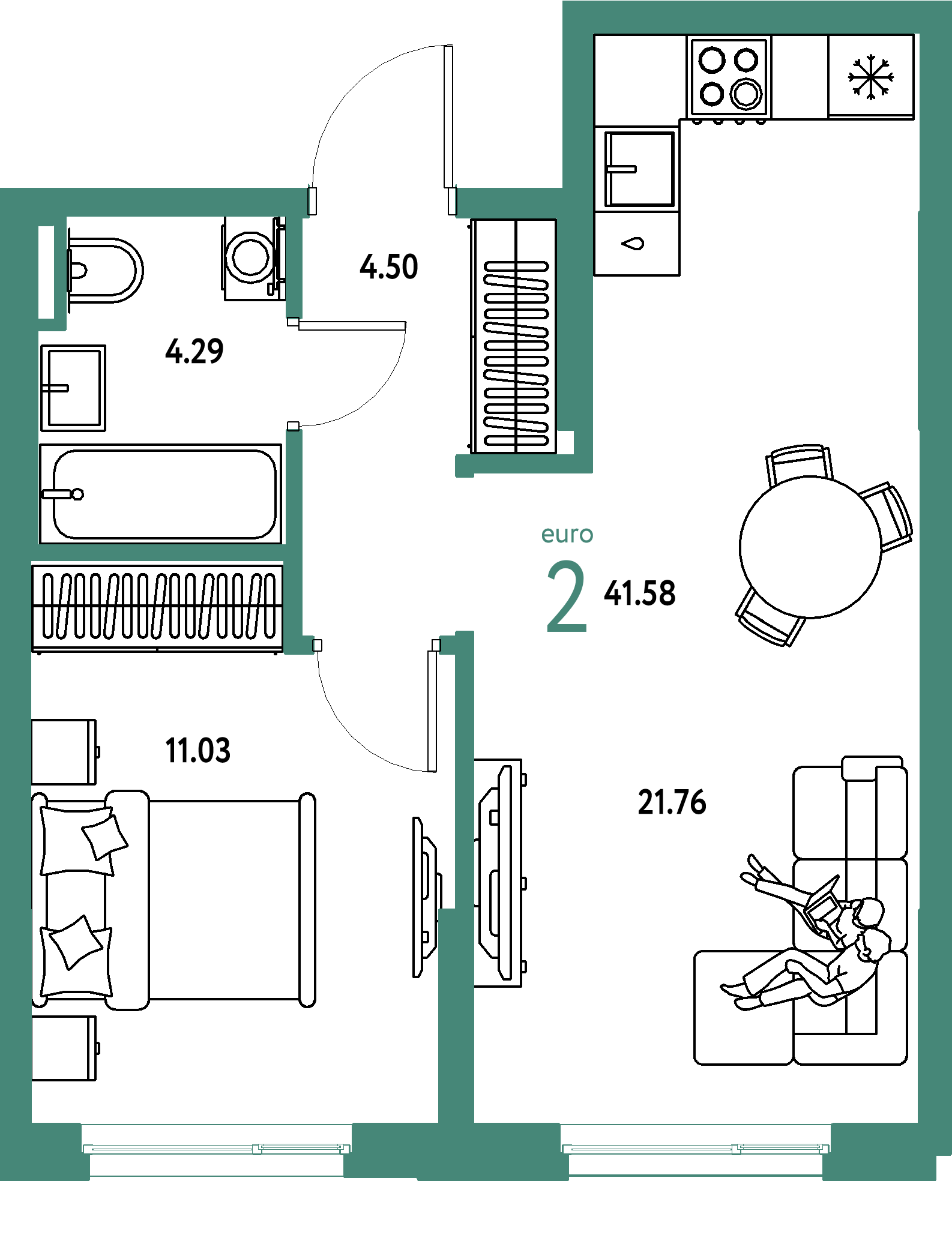 ЖК "Остров-сад"-2-комнатная 41.59 м²