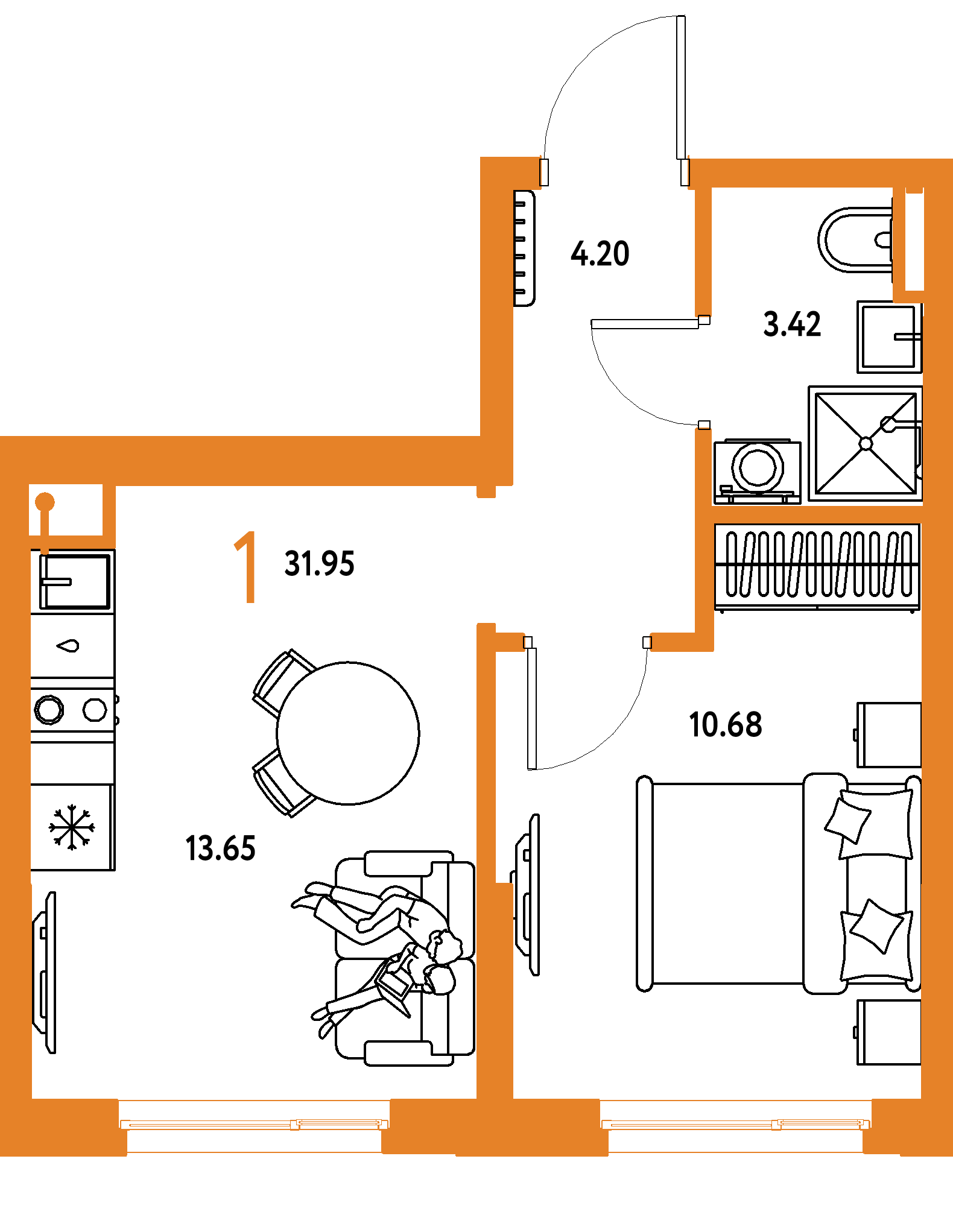 ЖК "Остров-сад"-1-комнатная 31.66 м²