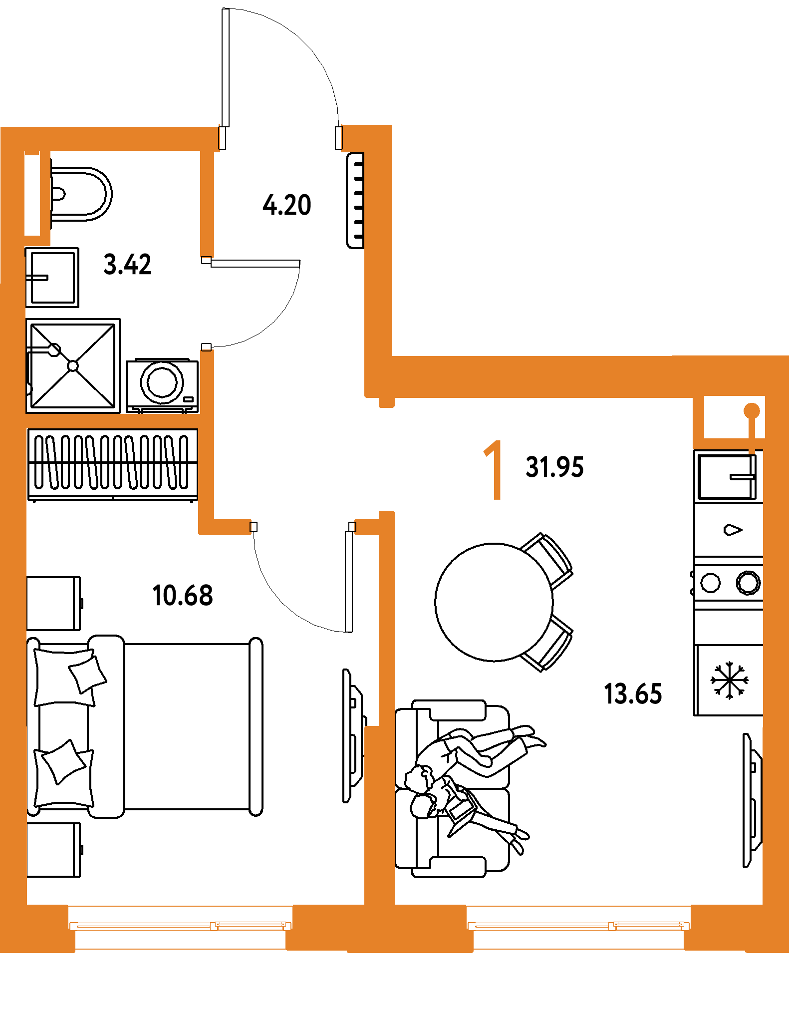 ЖК "Остров-сад"-1-комнатная 31.66 м²