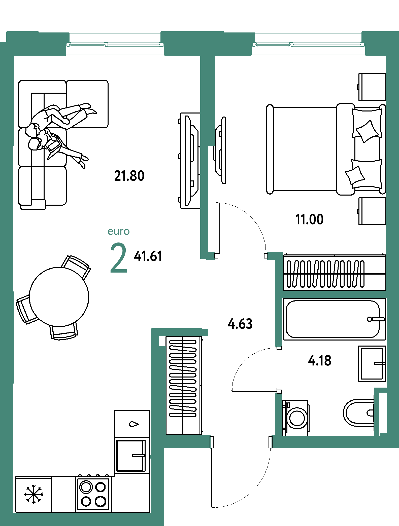 ЖК "Остров-сад"-2-комнатная 41.6 м²