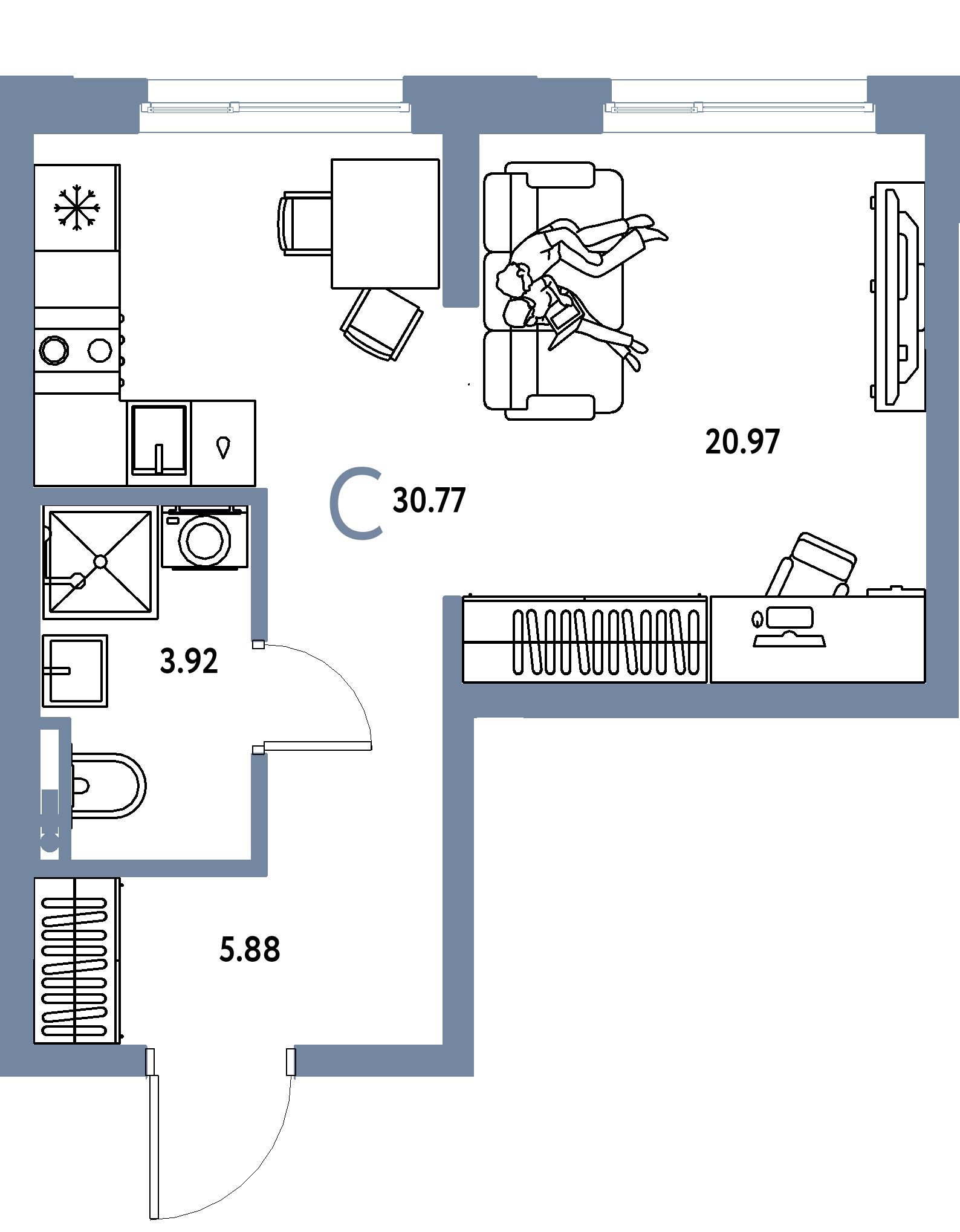 ЖК "Остров-сад"-Студия 30.77 м²