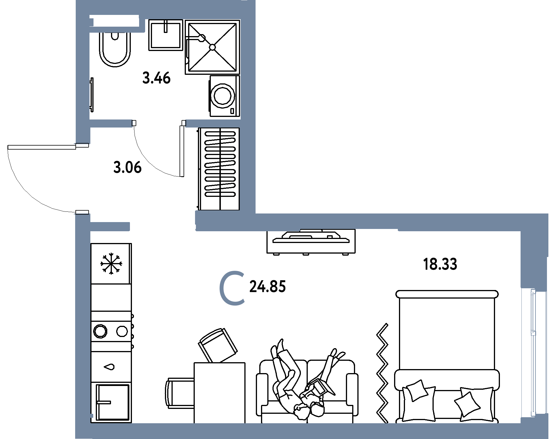 ЖК "Остров-сад"-Студия 24.85 м²