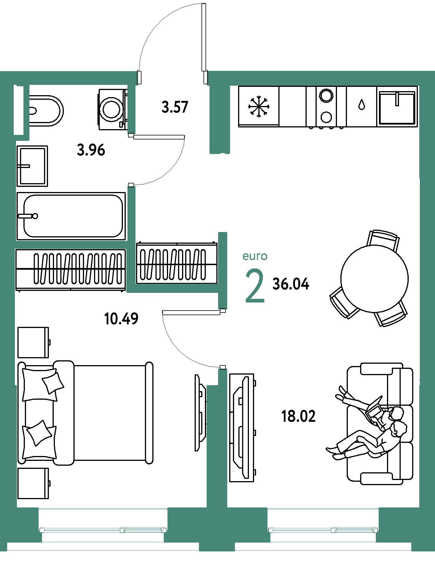 ЖК "Остров-сад"-2-комнатная 36.04 м²
