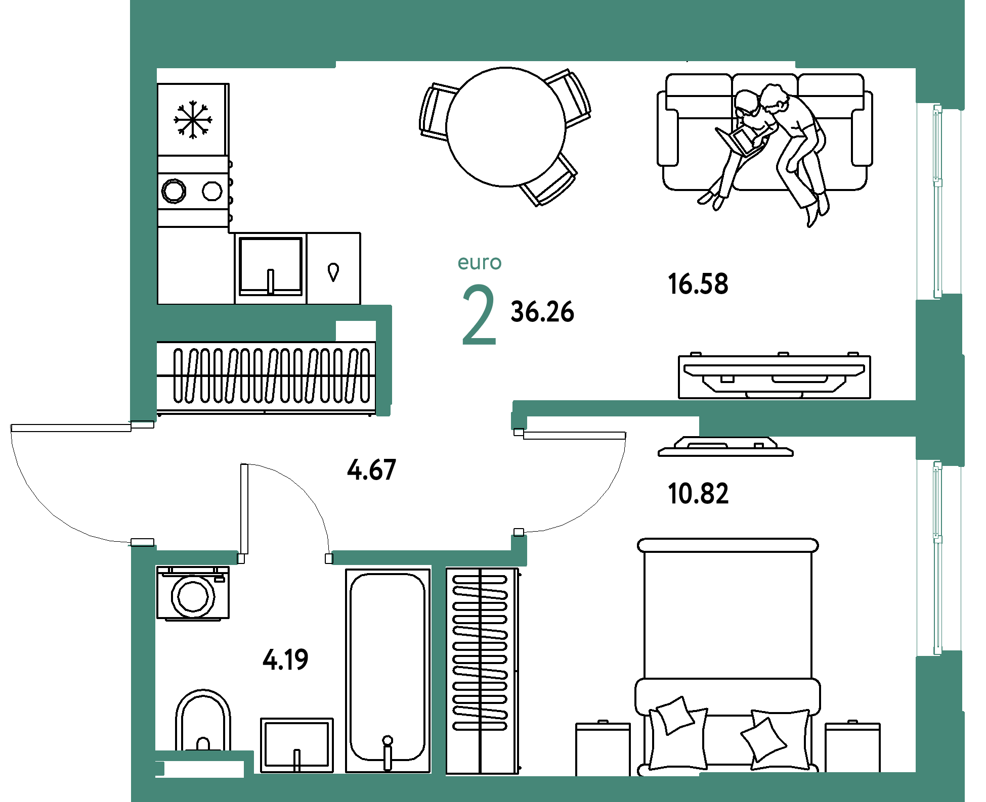 ЖК "Остров-сад"-2-комнатная 36.26 м²