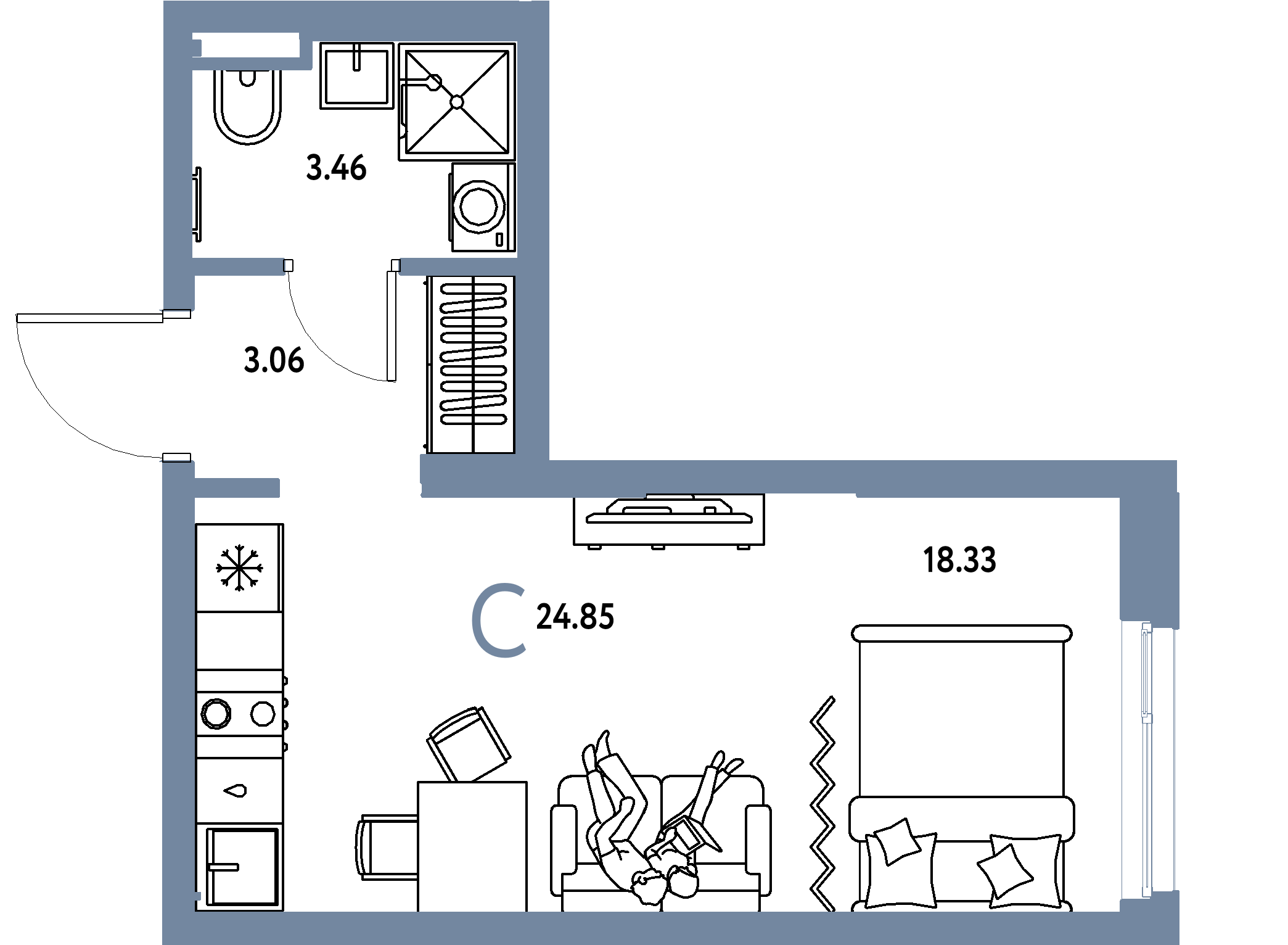 ЖК "Остров-сад"-Студия 24.85 м²
