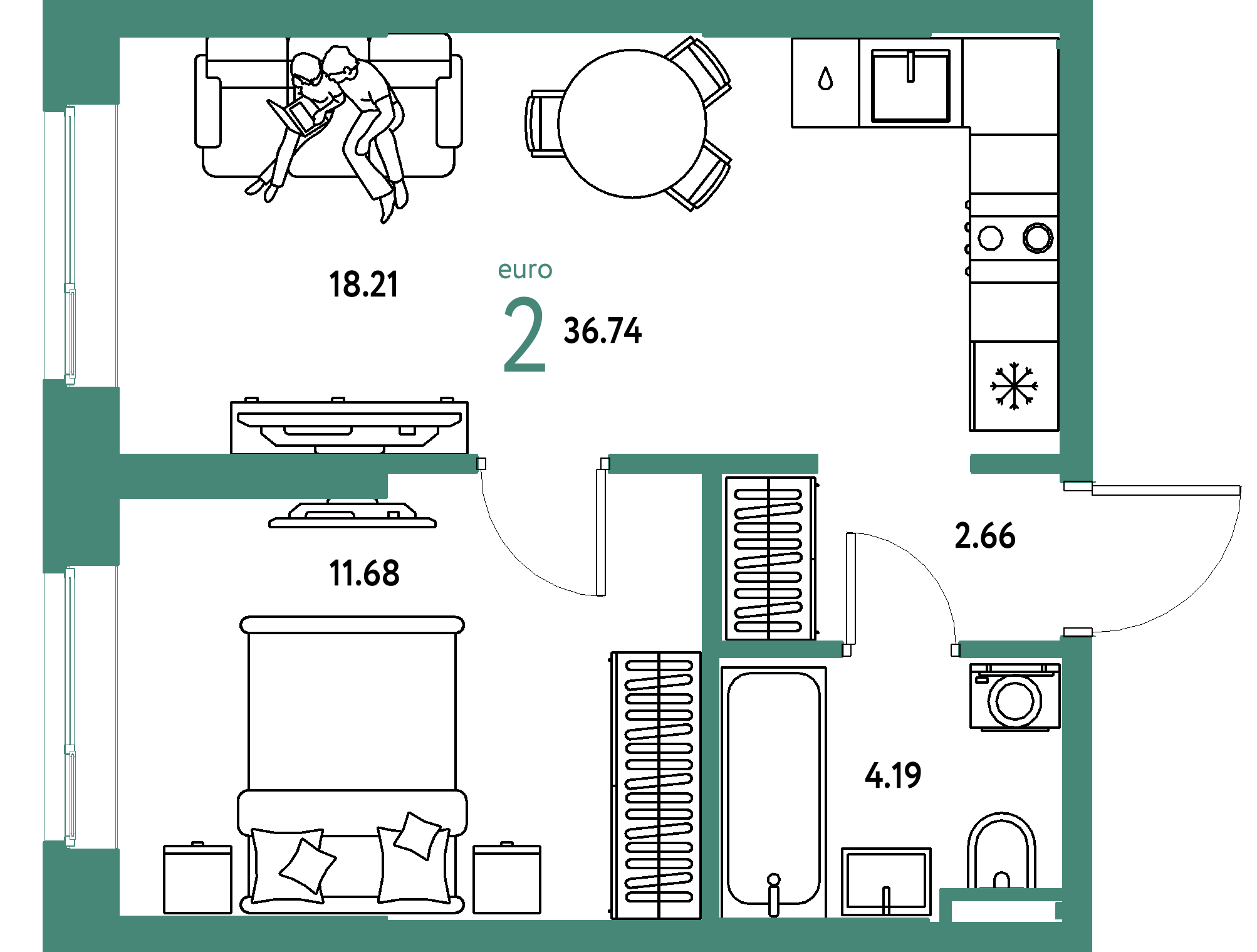 ЖК "Остров-сад"-2-комнатная 36.74 м²