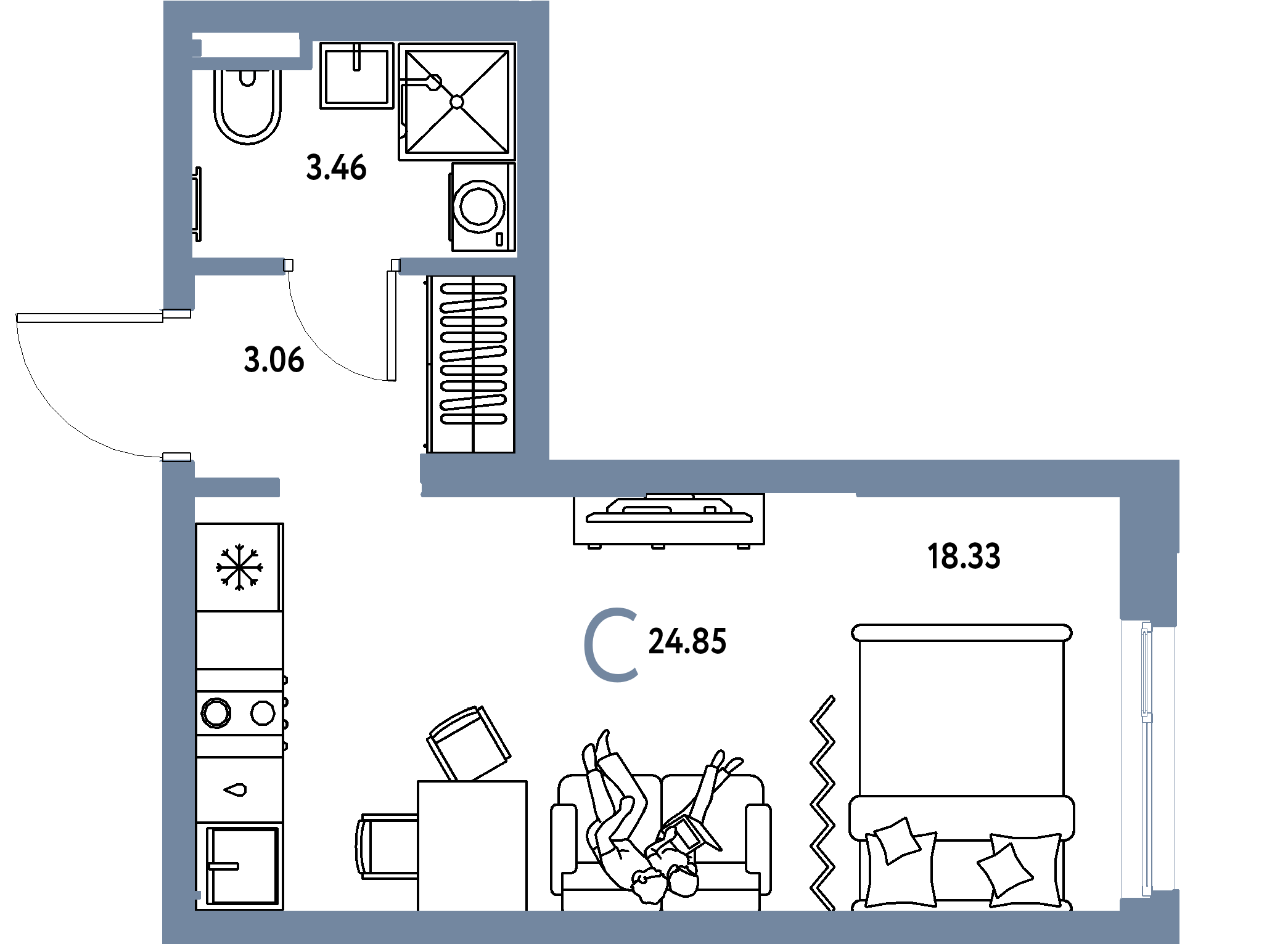 ЖК "Остров-сад"-Студия 24.85 м²