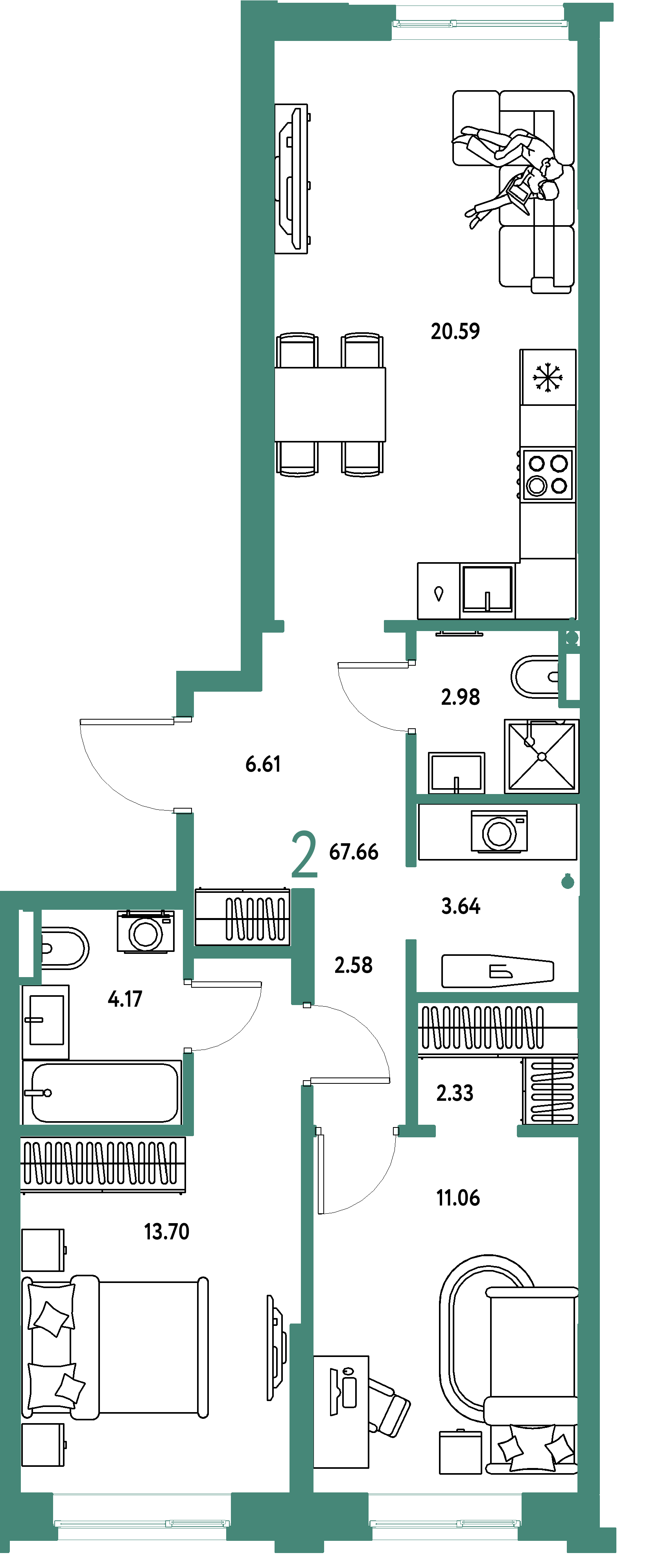 ЖК "Остров-сад"-2-комнатная 67.85 м²