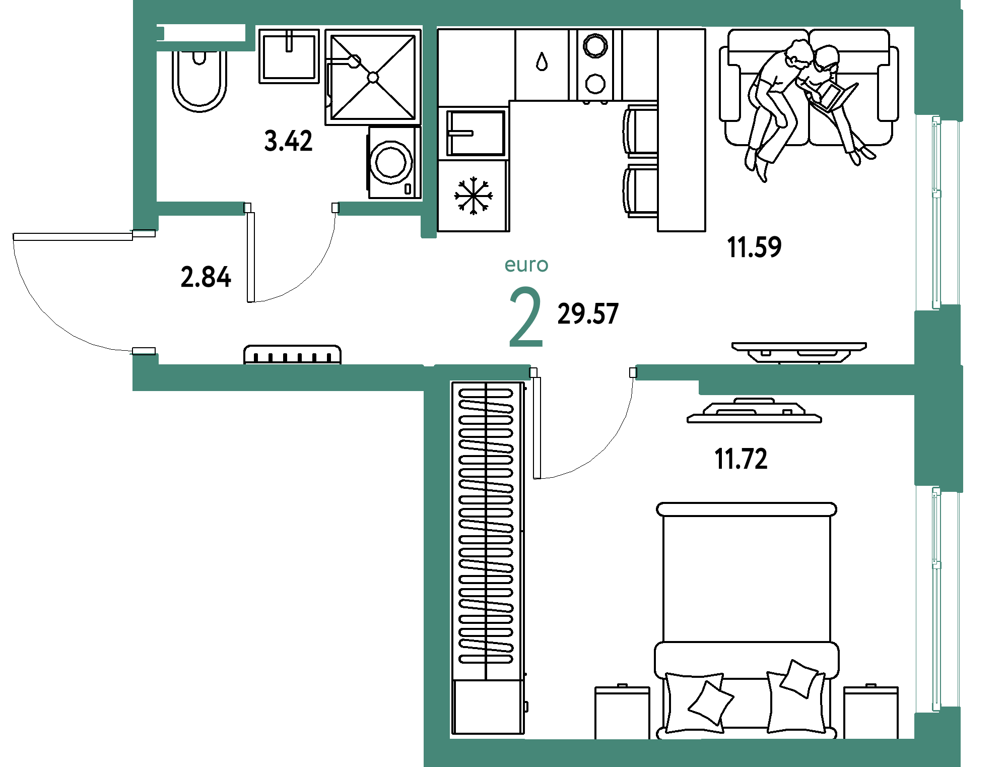 ЖК "Остров-сад"-2-комнатная 29.57 м²