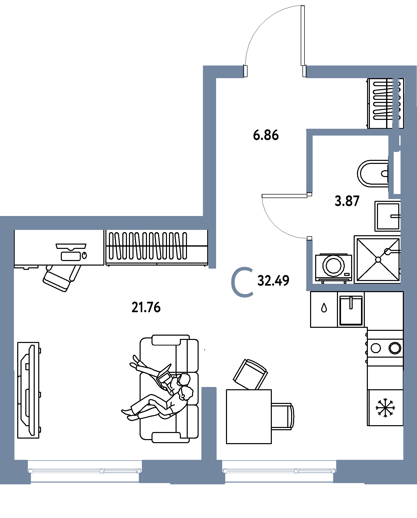 ЖК "Остров-сад"-Студия 32.45 м²