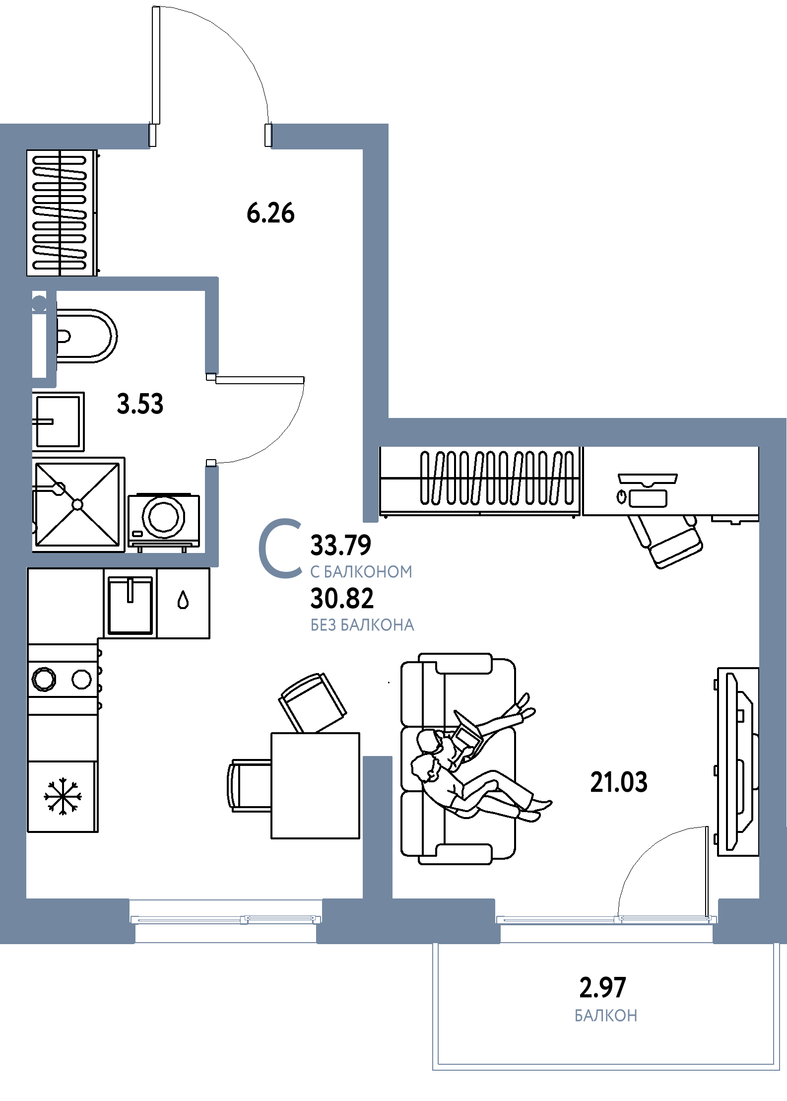 ЖК "Остров-сад"-Студия 33.78 м²