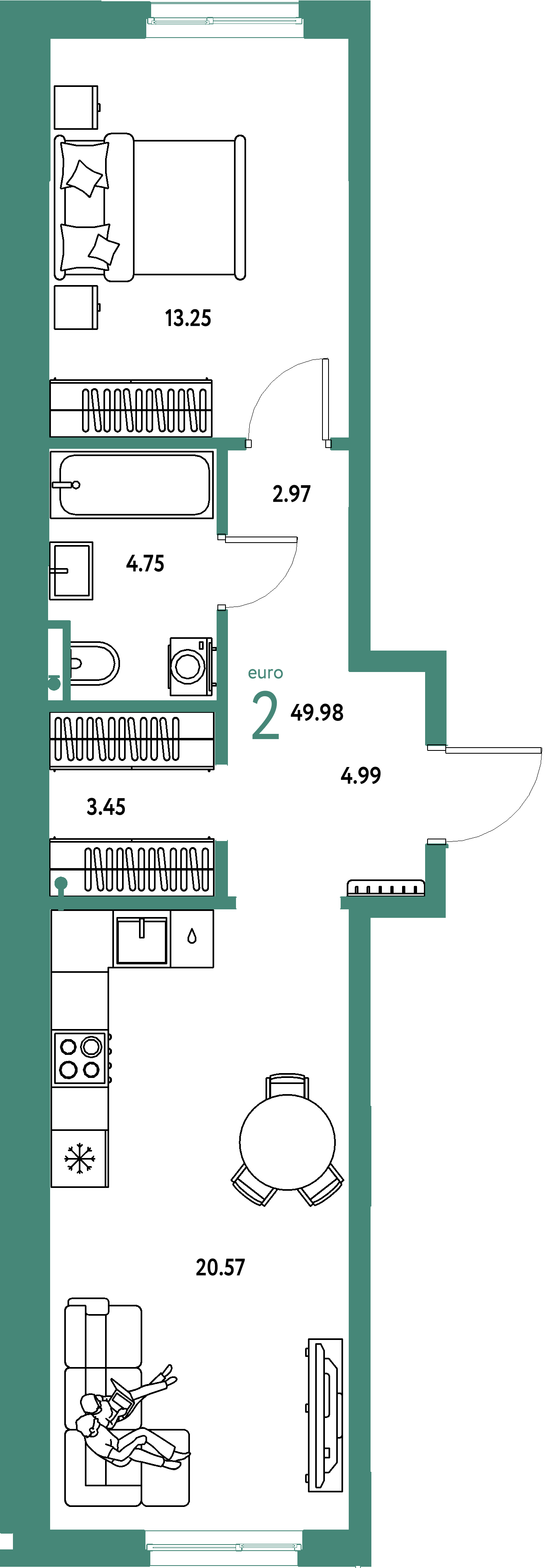 ЖК "Остров-сад"-2-комнатная 49.97 м²