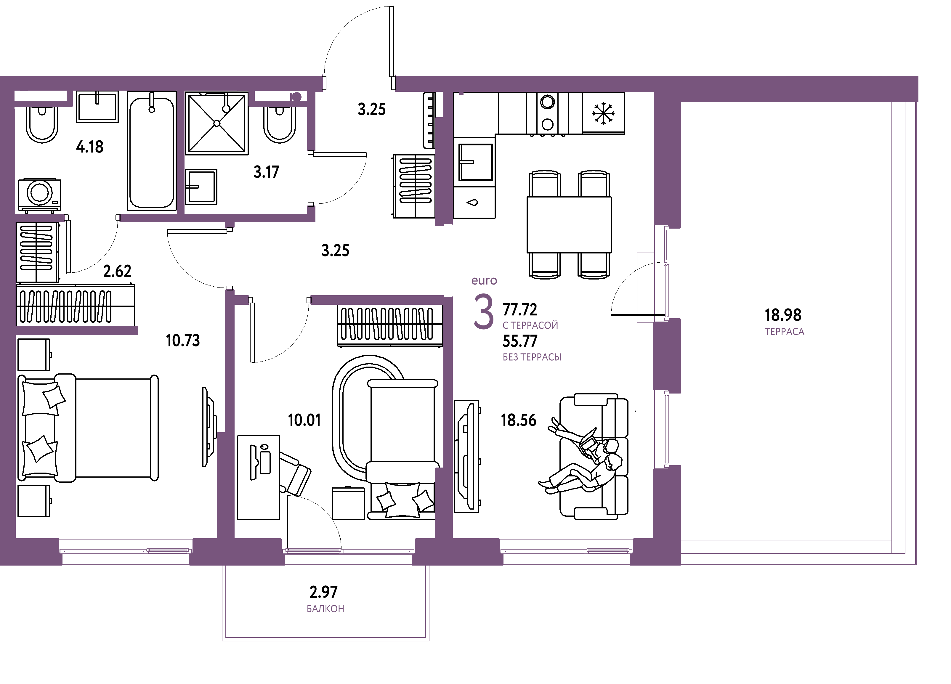 ЖК "Остров-сад"-3-комнатная 76.2 м²