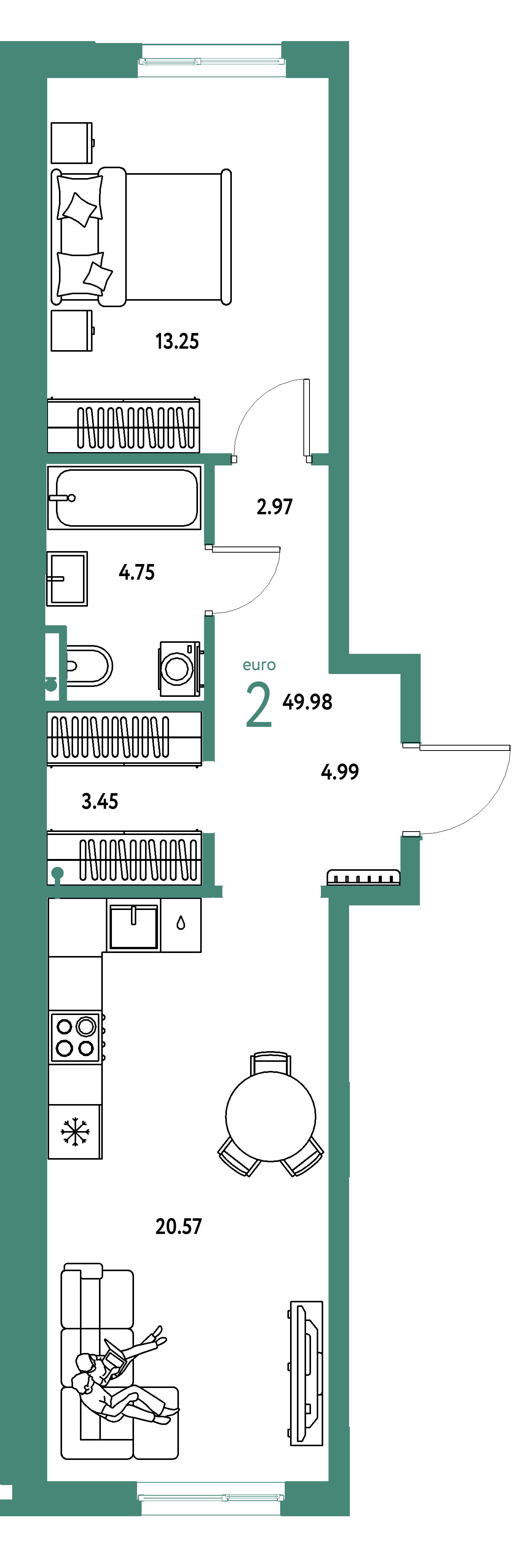 ЖК "Остров-сад"-2-комнатная 49.97 м²
