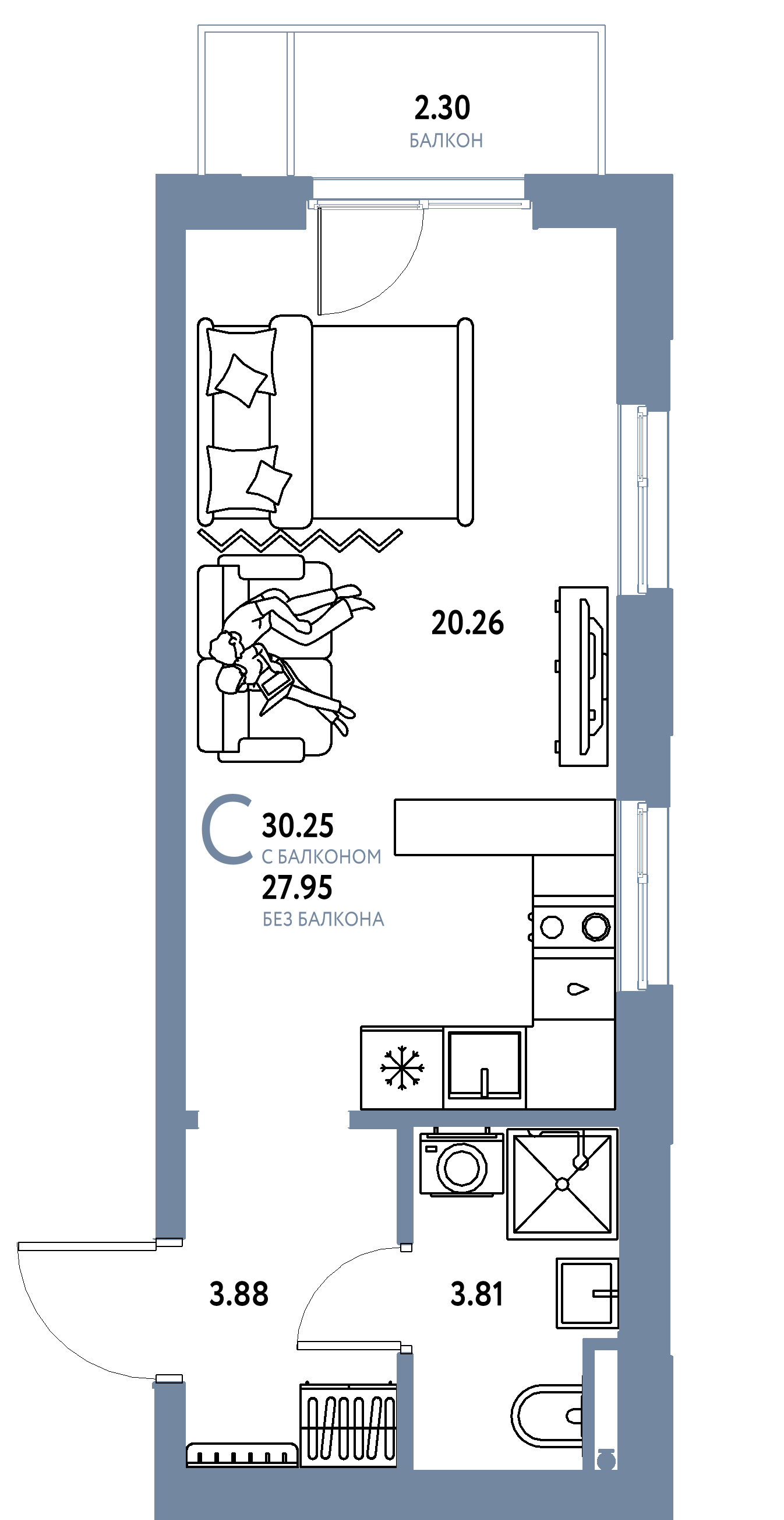 ЖК "Остров-сад"-Студия 30.25 м²