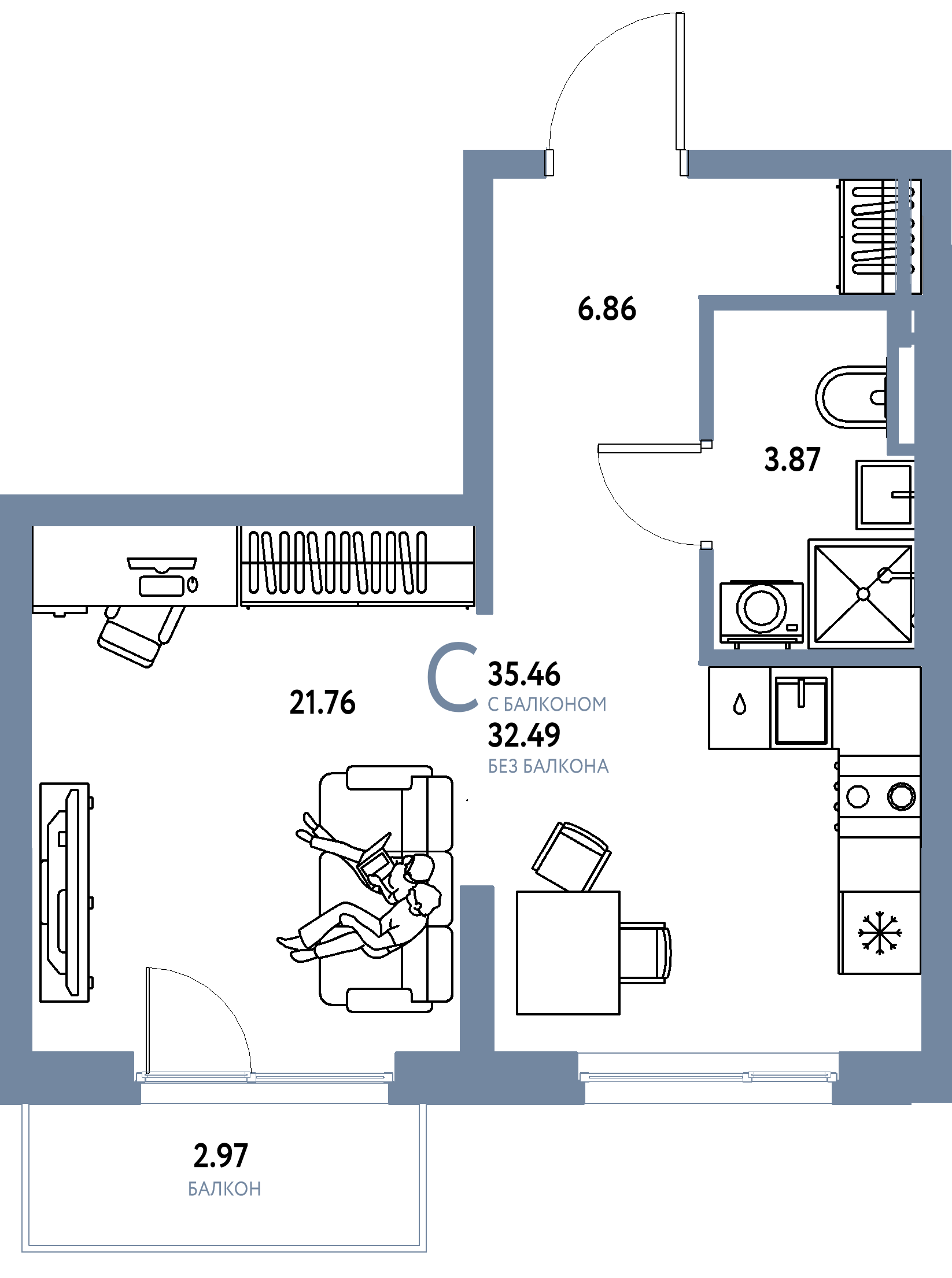 ЖК "Остров-сад"-Студия 35.42 м²
