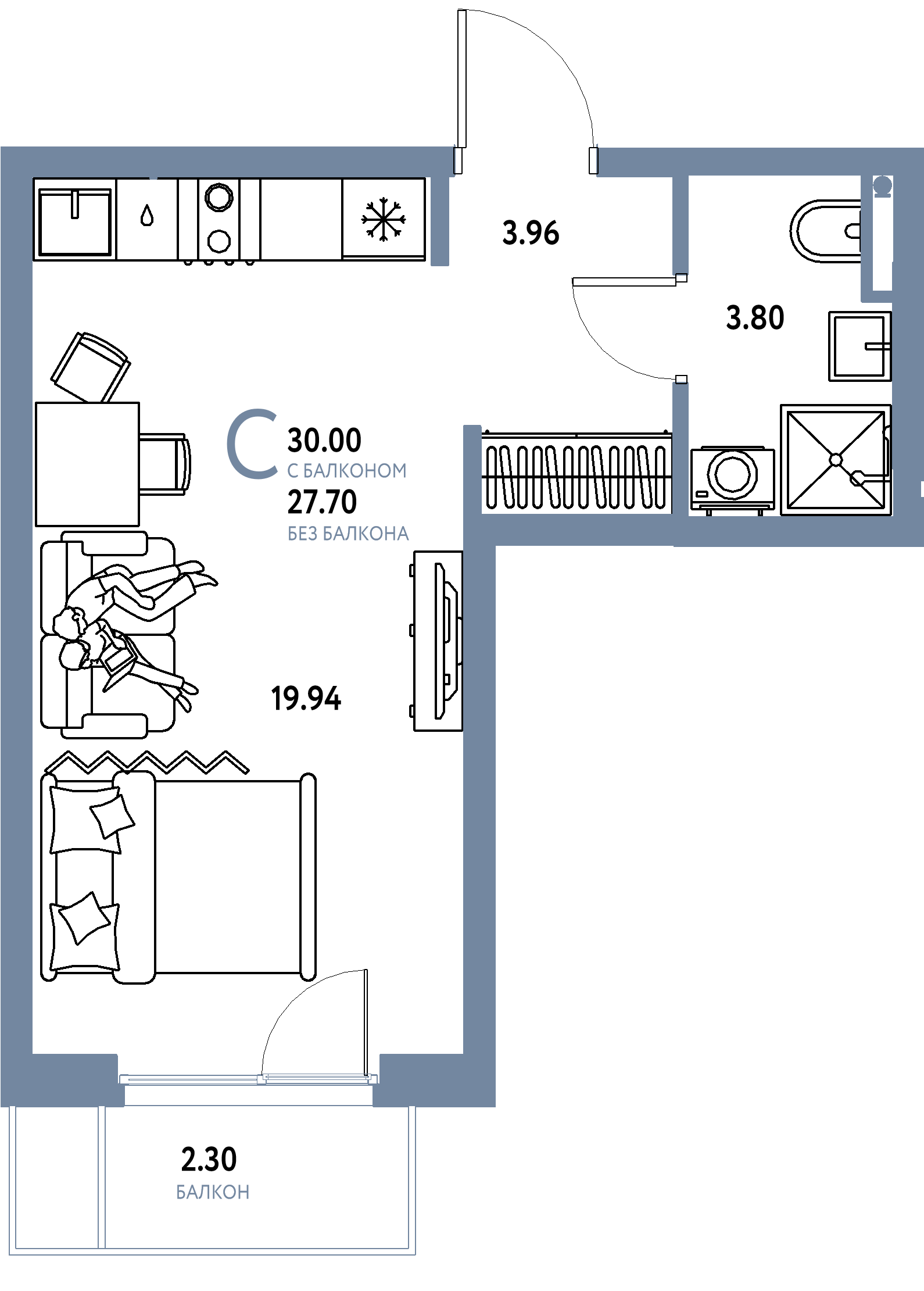 ЖК "Остров-сад"-Студия 29.96 м²