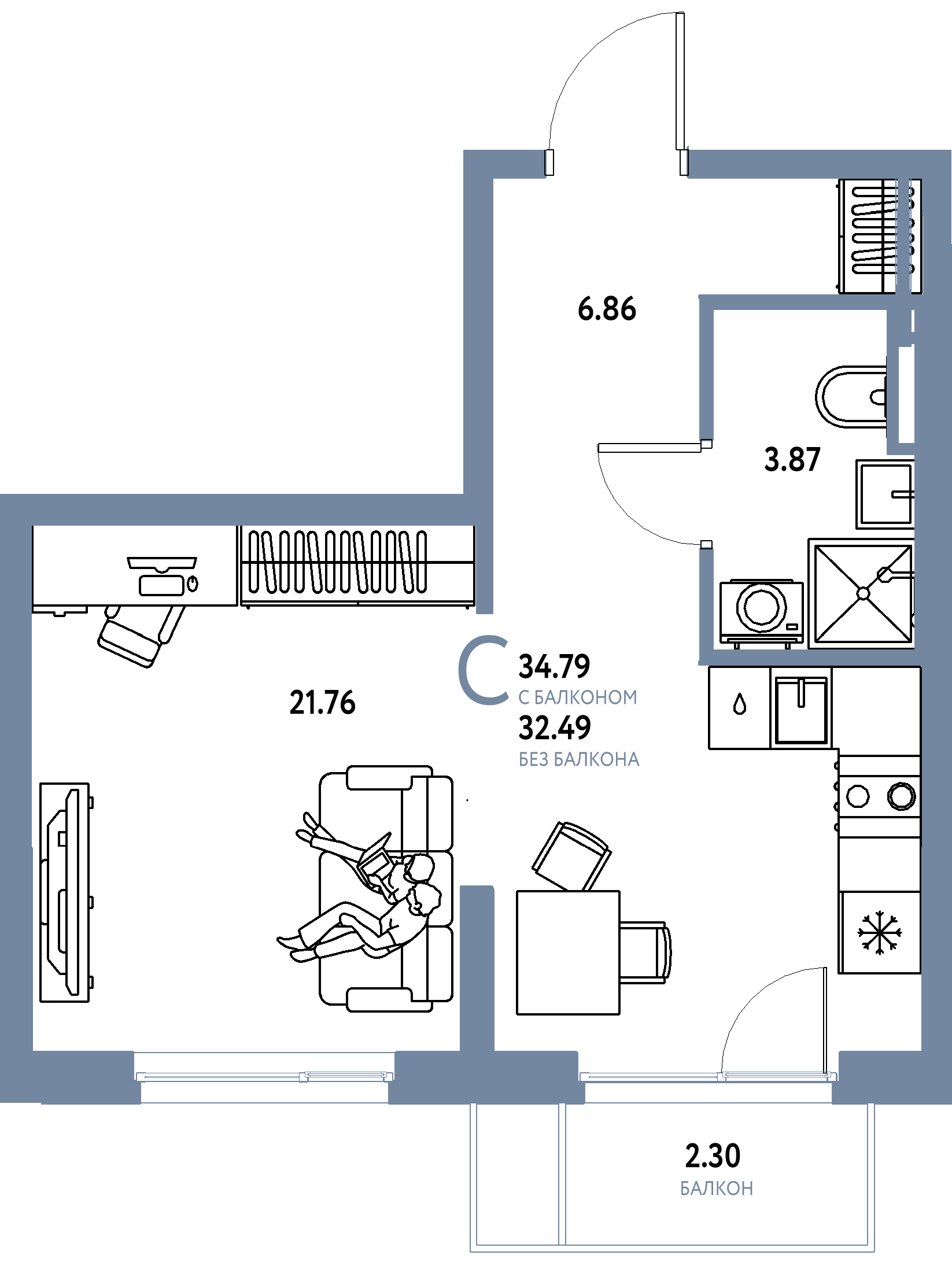 ЖК "Остров-сад"-Студия 34.75 м²